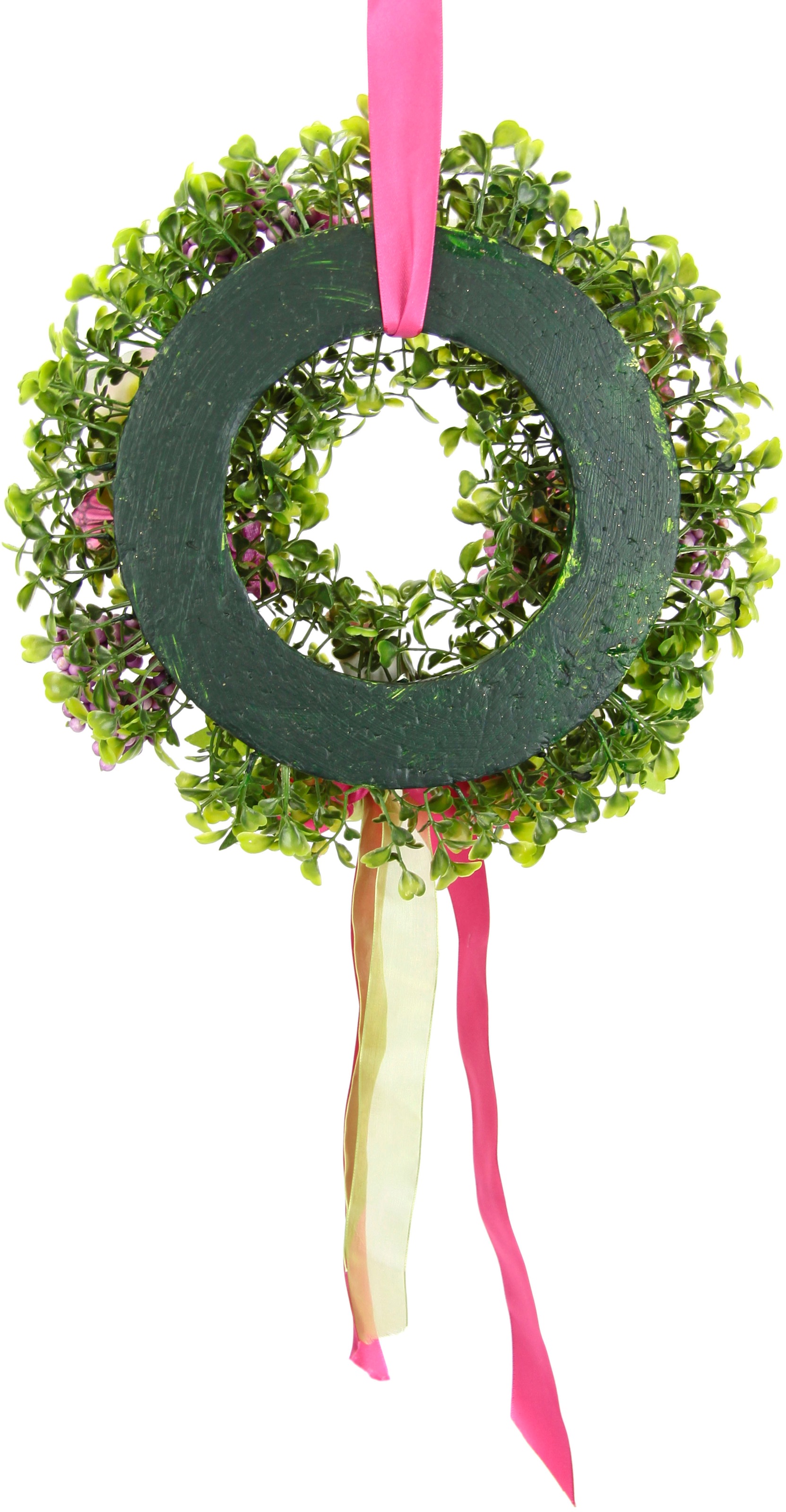 I.GE.A. Kunstkranz »Aus Buchs, mit Rosen, Schleife, Schmetterling und Vogel«, Wandkranz mit künstlichen Kranz Rosenkranz