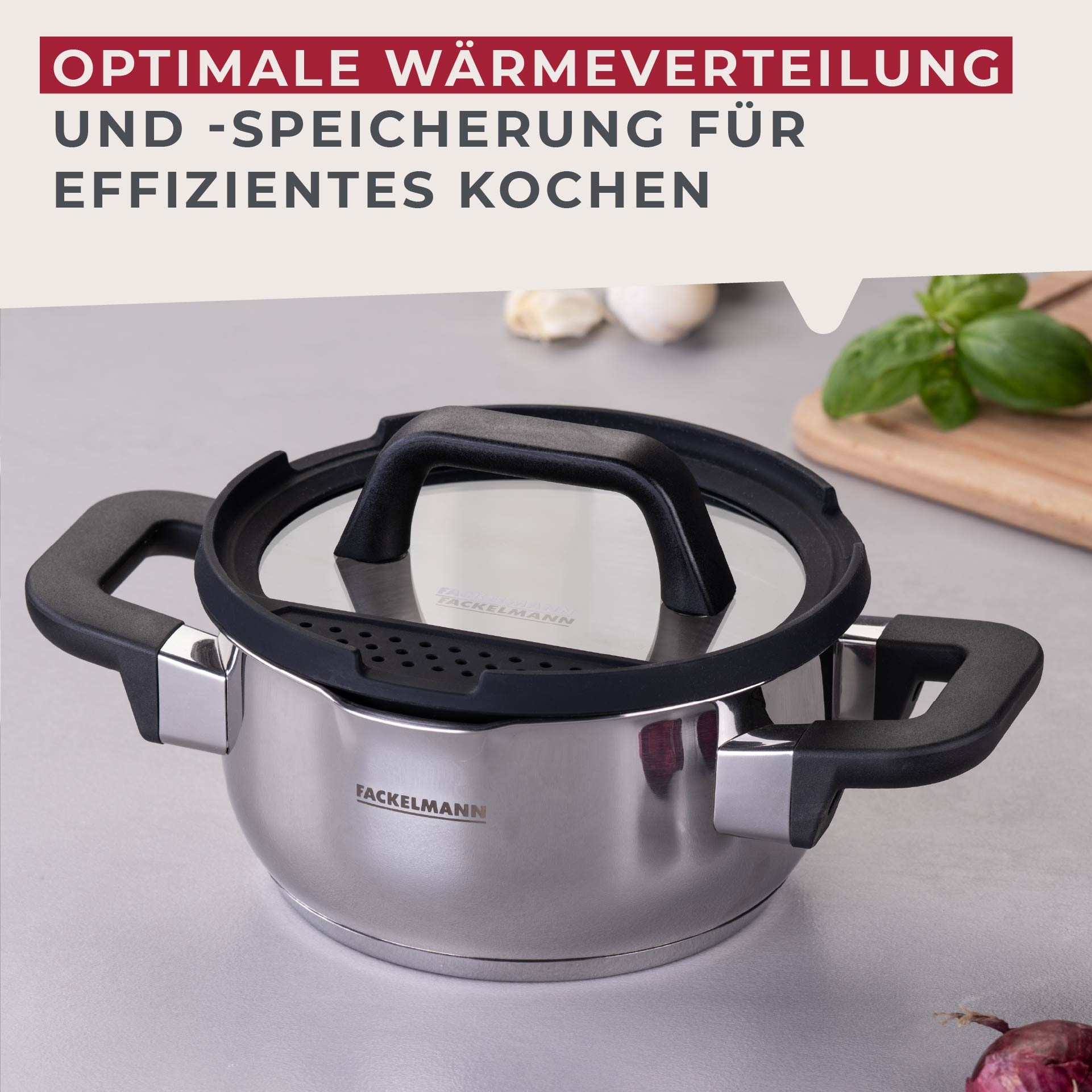FACKELMANN Topf-Set »Elmau«, Edelstahl, (Set, 8 tlg.), Deckel mit Abgießfunktion