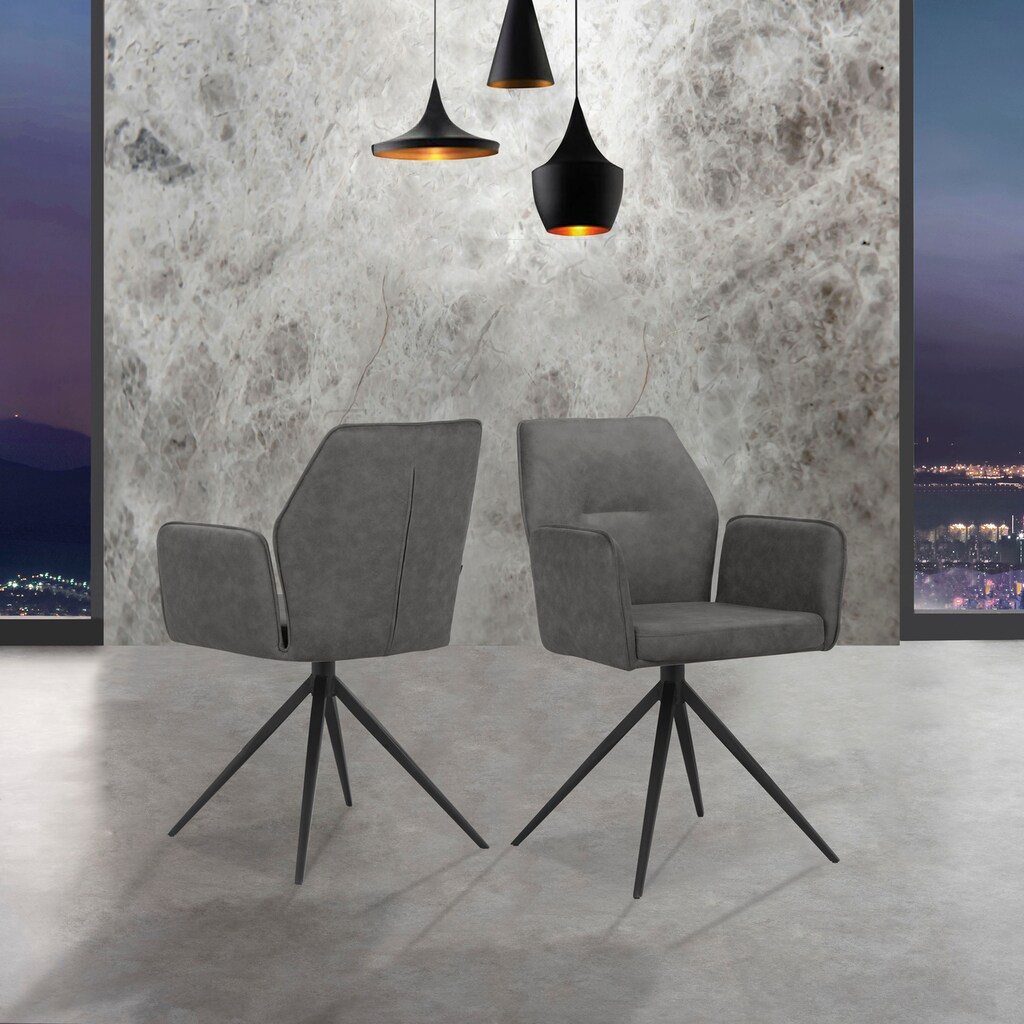 Places of Style Esszimmerstuhl »Ozias«, 2 St., Microfaser, Sitz und Rücken gepolstert, Gestell aus Metall schwarz, Sitzhöhe 50 cm