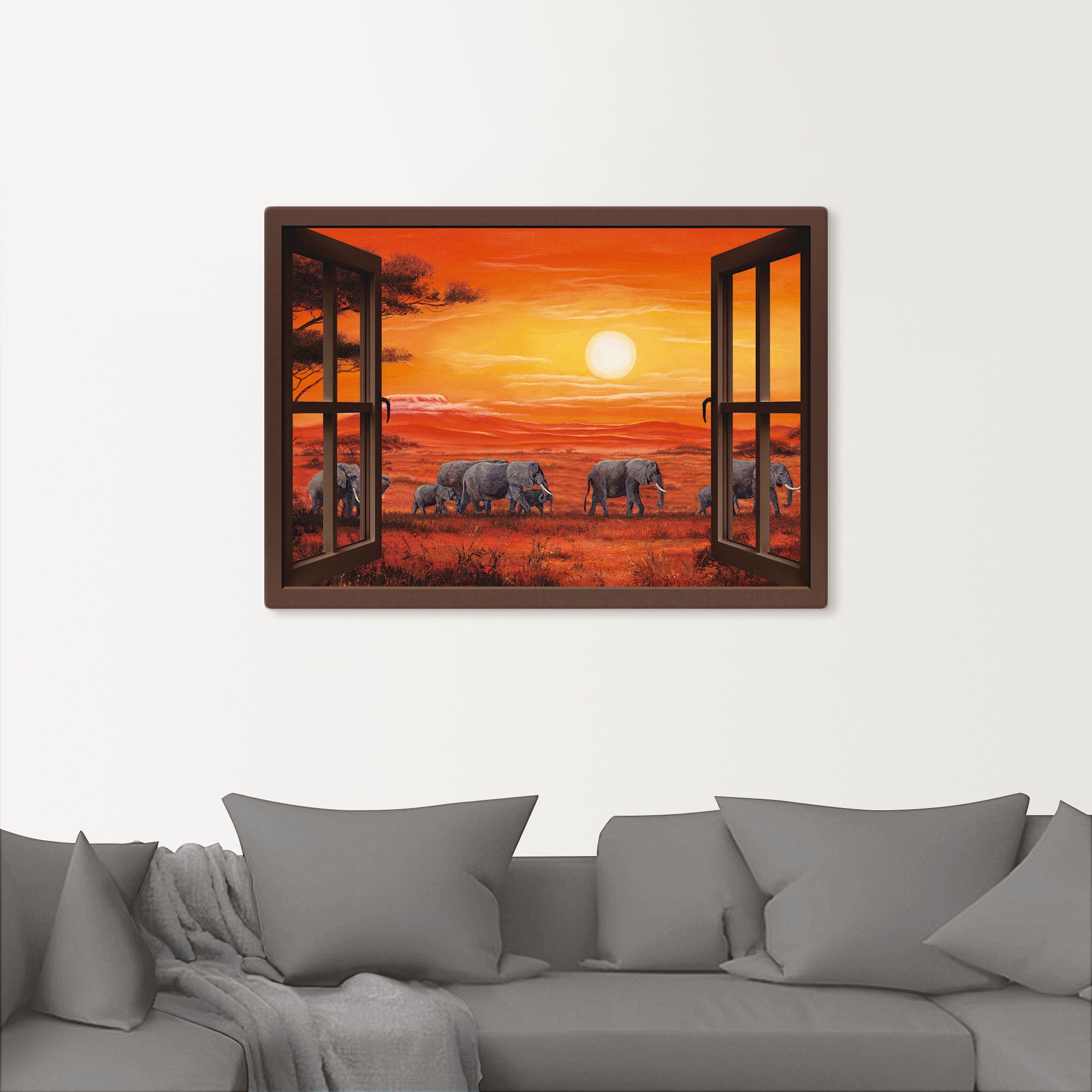 Artland Wandbild »Fensterblick - Elefantenherde«, Fensterblick, (1 St.), al günstig online kaufen