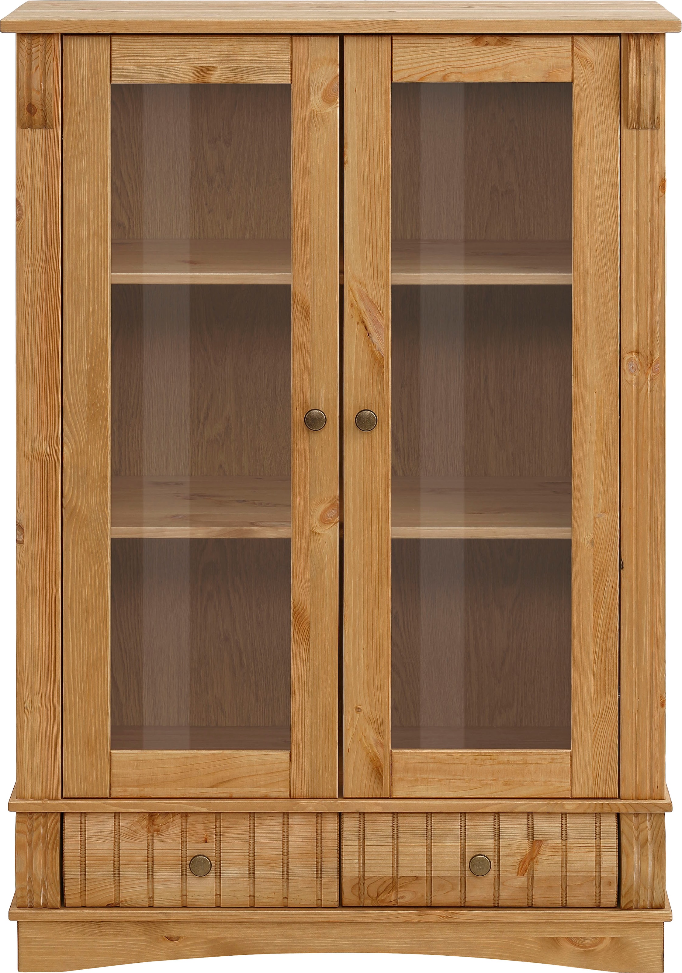 Home affaire Vitrine »Teresa«, mit 2 Glastüren und 2 Schubladen, Höhe 120 cm, aus Massivholz