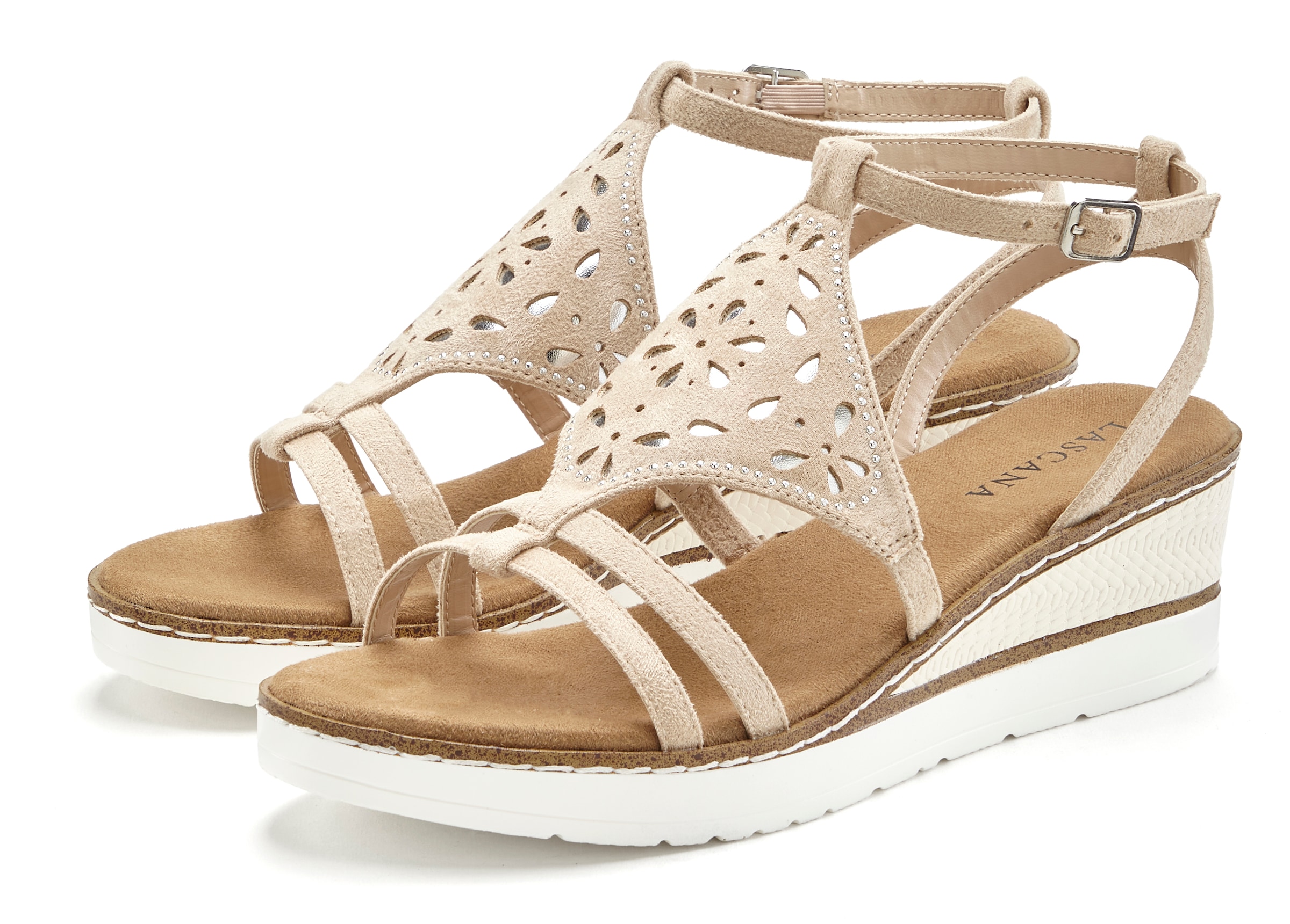LASCANA Sandalette »Sommerschuh«, Sandalette, Sommerschuh mit Keilabsatz gepolsterter Innensohle VEGAN