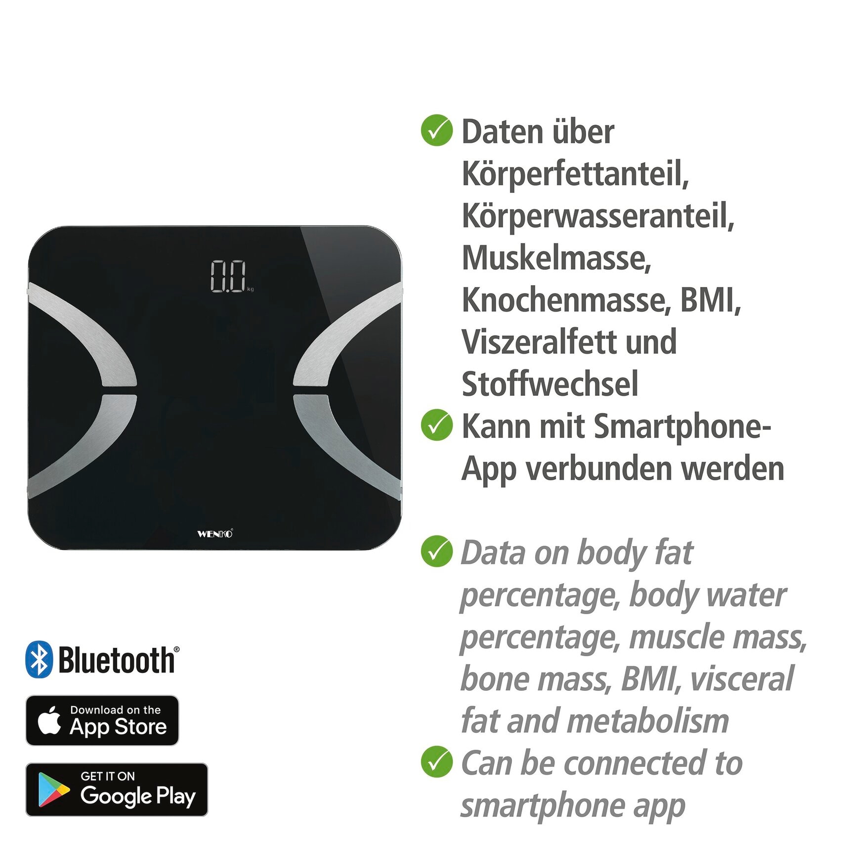 WENKO Körper-Analyse-Waage Bluetooth Körperfettwaage