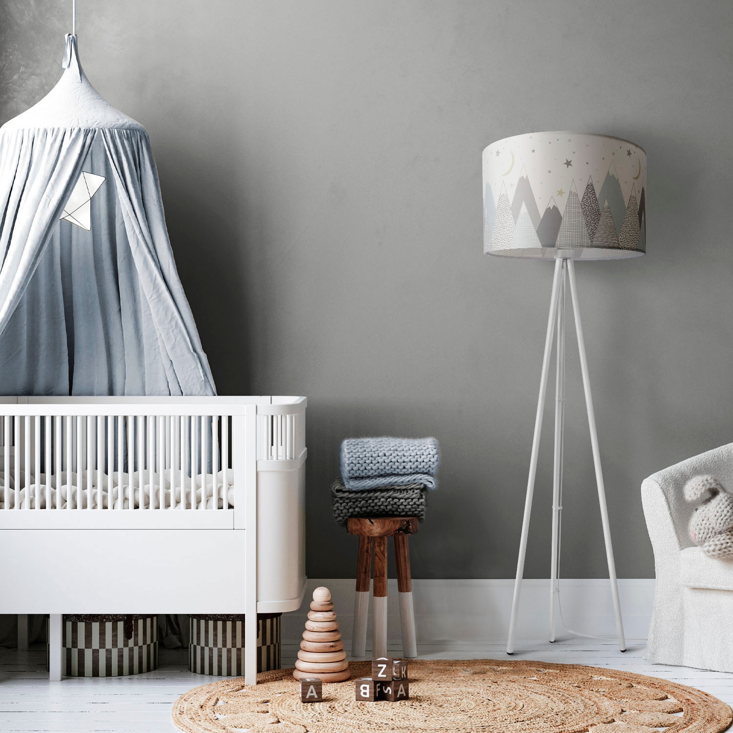 Paco Home Stehlampe »Trina Cosmo«, Leuchtmittel E27 | ohne Leuchtmittel, Stehlampe Kinderzimmer Stativ Stoffschirm Baby Mond Sterne Dreibein