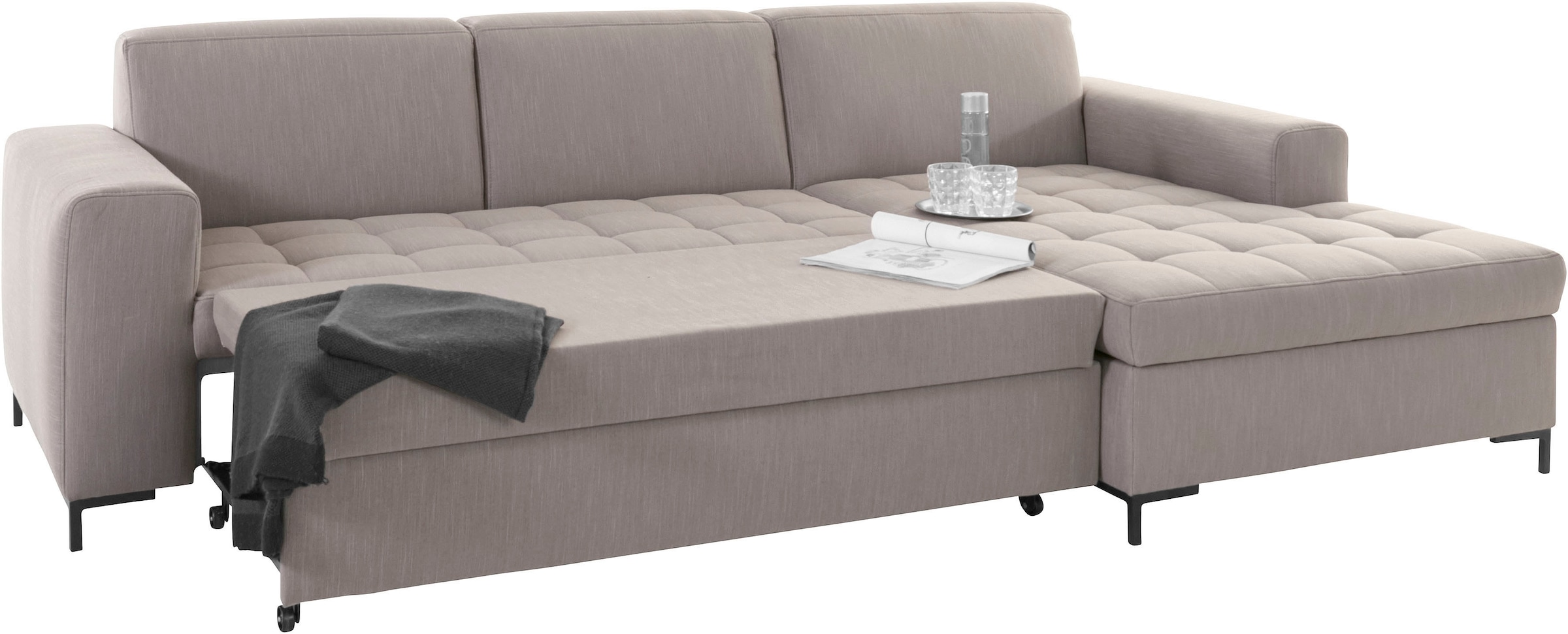 OTTO products Ecksofa »Grazzo, zeitlos und elegant, mit moderner Sitzheftung, L-Form«, hochwertige Stoffe aus recyceltem Material, Steppung im Sitzbereich