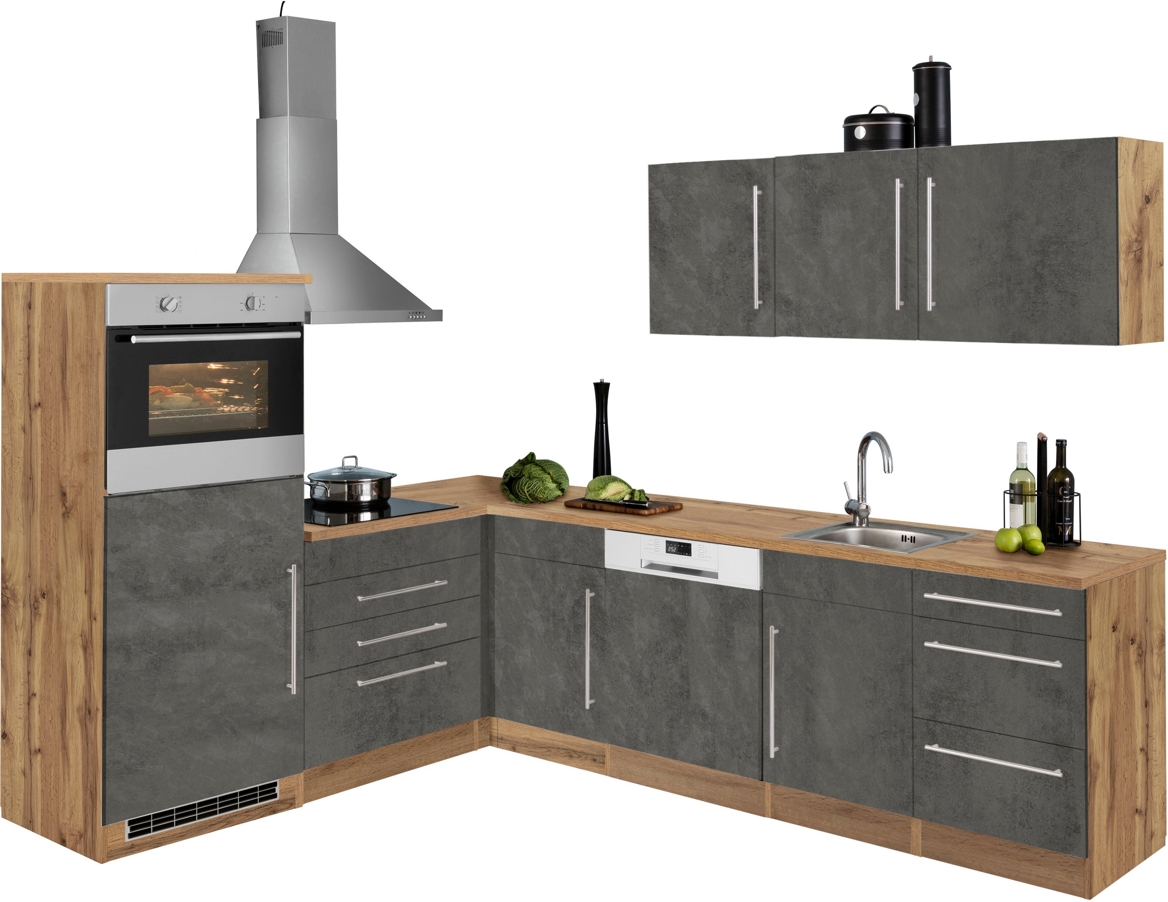 KOCHSTATION Winkelküche "KS-Samos", mit E-Geräten, Stellbreite 200/270 cm günstig online kaufen