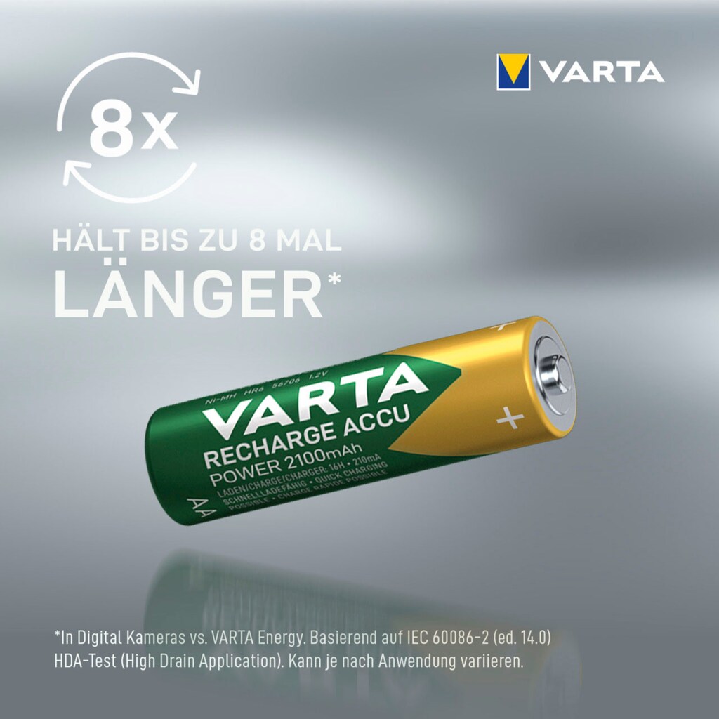 VARTA Akku »VARTA RECHARGE ACCU Power Vorgeladener AA Mignon NiMH Akku«, Mignon, 2100 mAh, 1,2 V