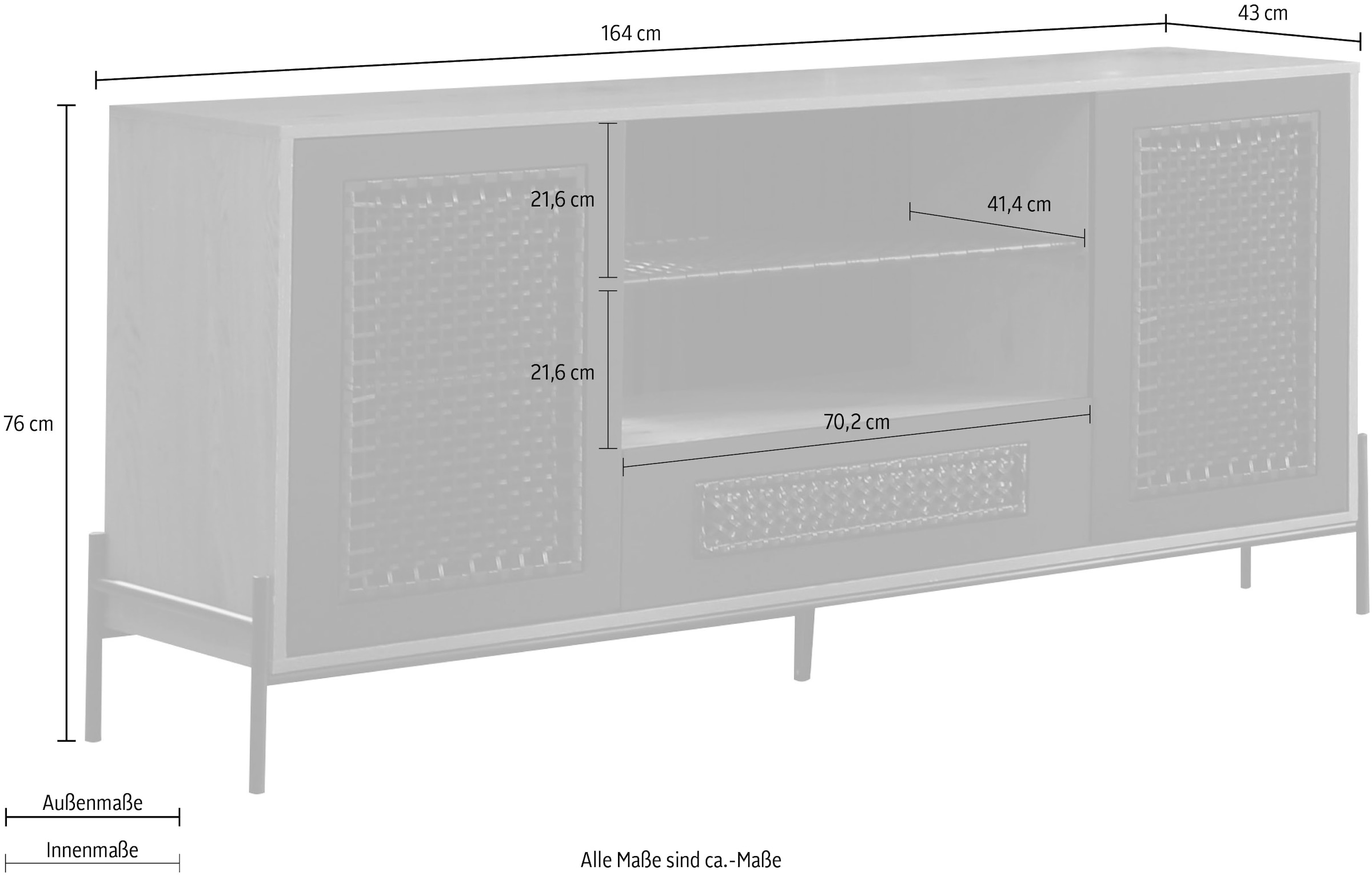SalesFever Sideboard, Kommode mit mattschwarzem Einsatz aus Polyrattan