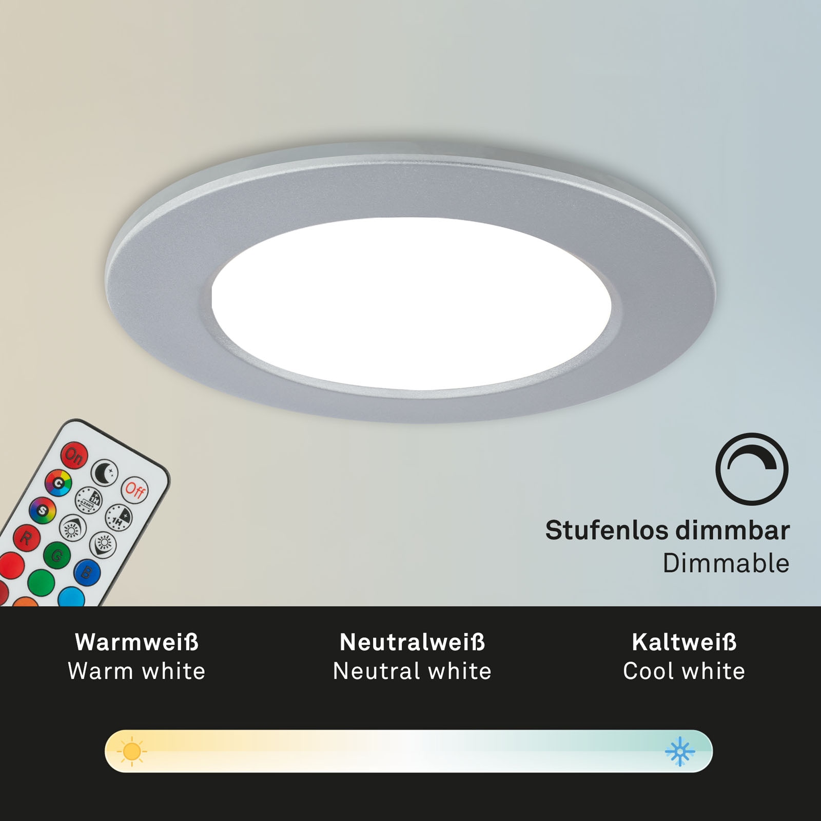 Briloner Leuchten LED Einbauleuchte »3er Set LED Einbauleuchten RGB-CCT, chrom-matt«, 3er Set LED Einbauleuchten Decke, RGB CCT, Einbaustrahler Bad