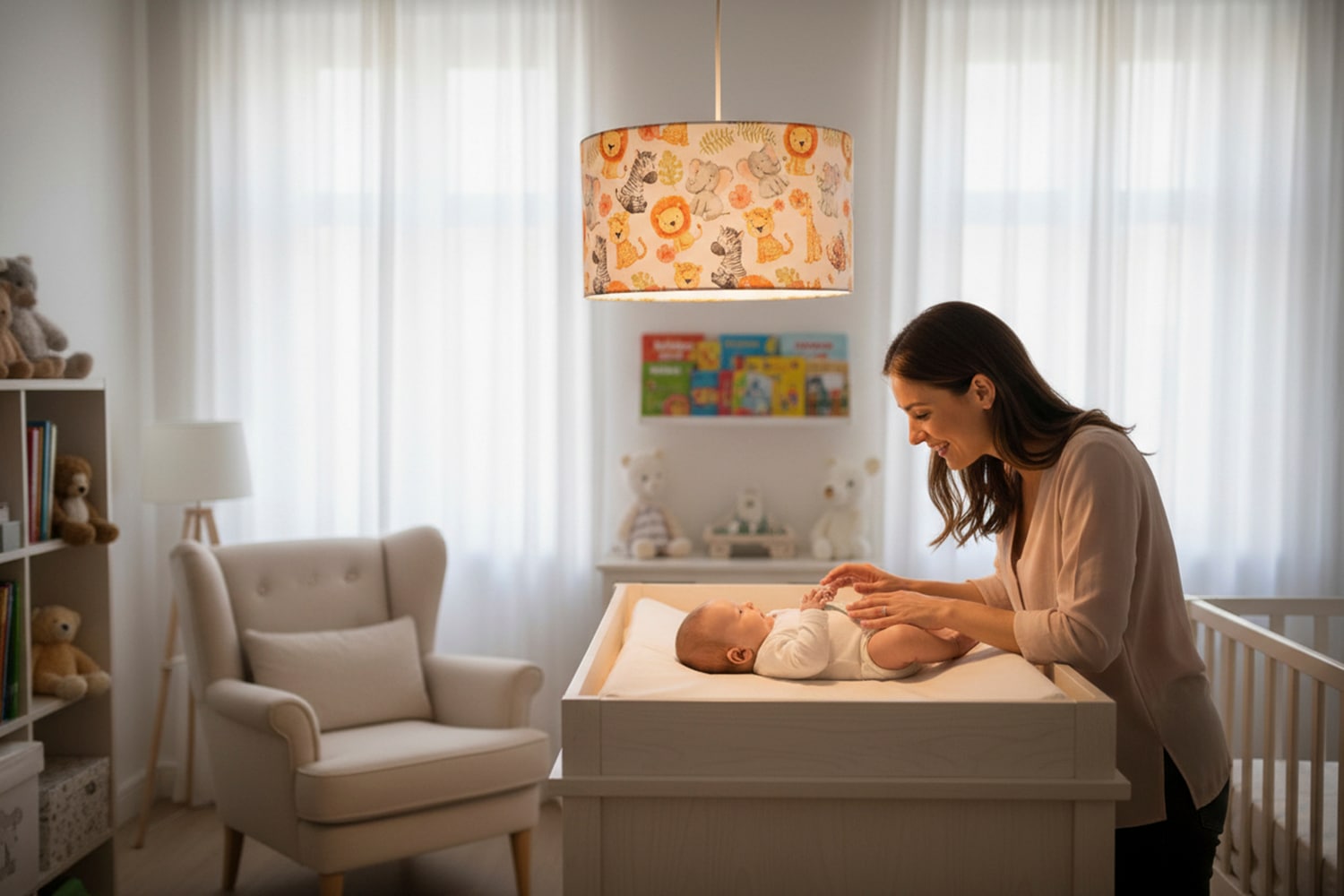 niermann Hängeleuchte »Stoff-Pendelleuchte Motiv "Little Safari", Kinderzimmer, Kinderlampe« E27 1 Stk. Stoffschirm, höhenverstellbare Pendelaufhängung, Made in Germany