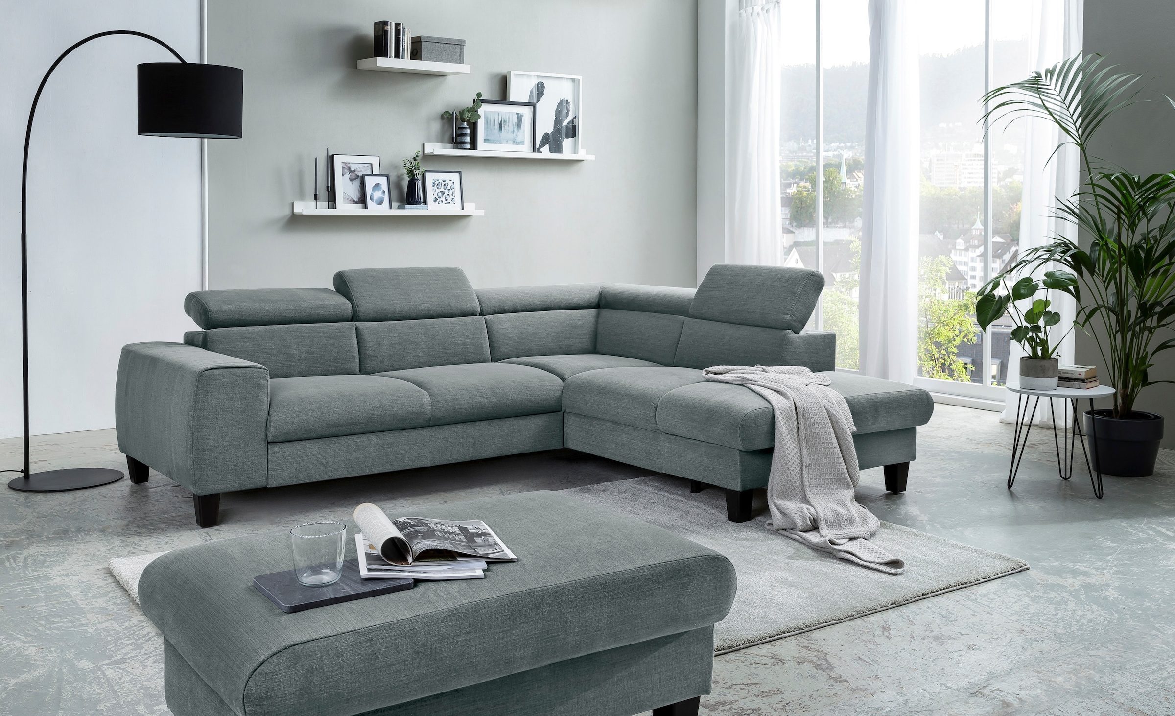 COTTA Ecksofa »Morven L-Form mit Kopfteilverstellung«, wahlweise mit Bettfunktion, Bettkasten & Wireless-Charger