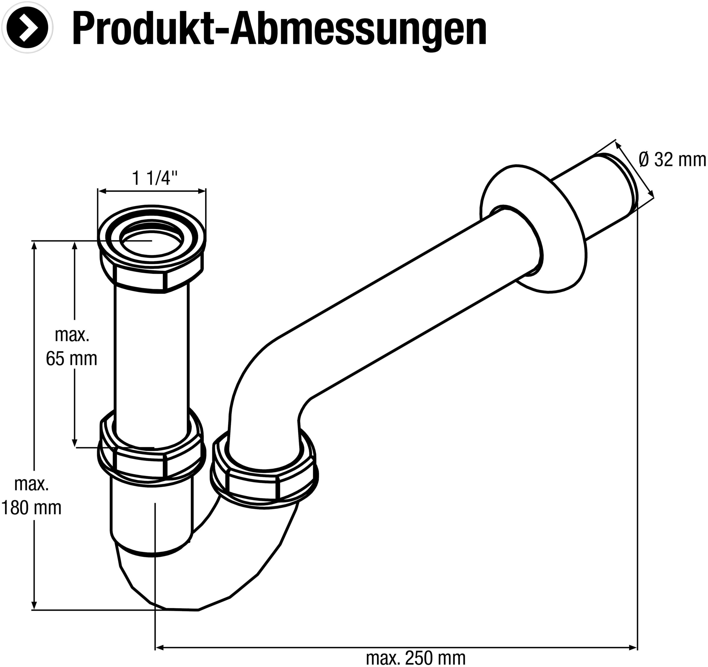 CORNAT Siphon »1 1/4 Zoll x 32 mm - Pflegeleicht & korrosionsbeständig«, Metall verchromt - Röhrensiphon für Waschbecken