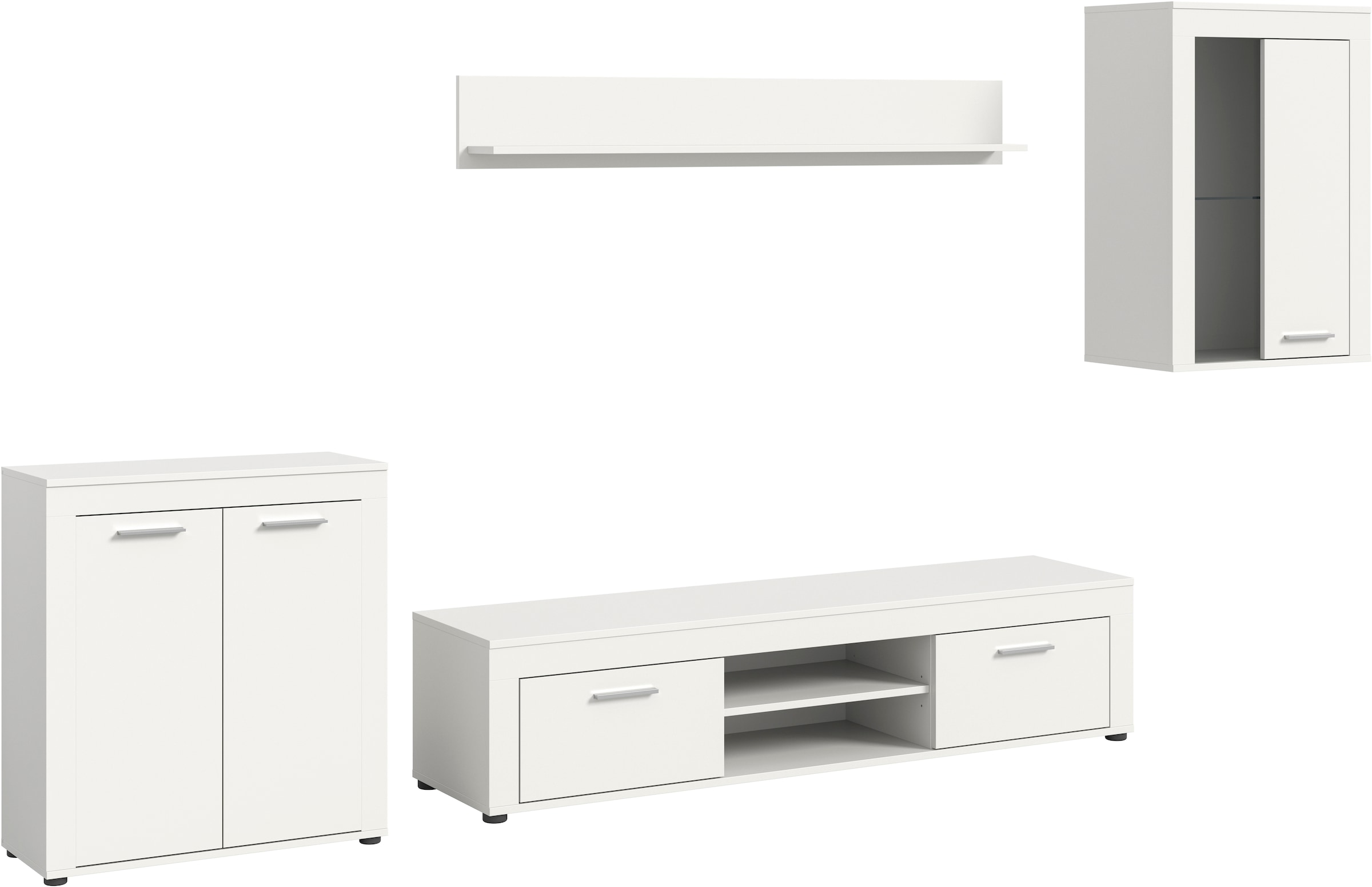 INOSIGN Wohnwand »Aosta, 4-tlg., best. aus: Highboard, Lowboard, Wandboard & Vitrine«, (4 St.), Wohnwand, Kombination, Anbauwand, Möbel Set, Schrankwand, Möbel Kombi