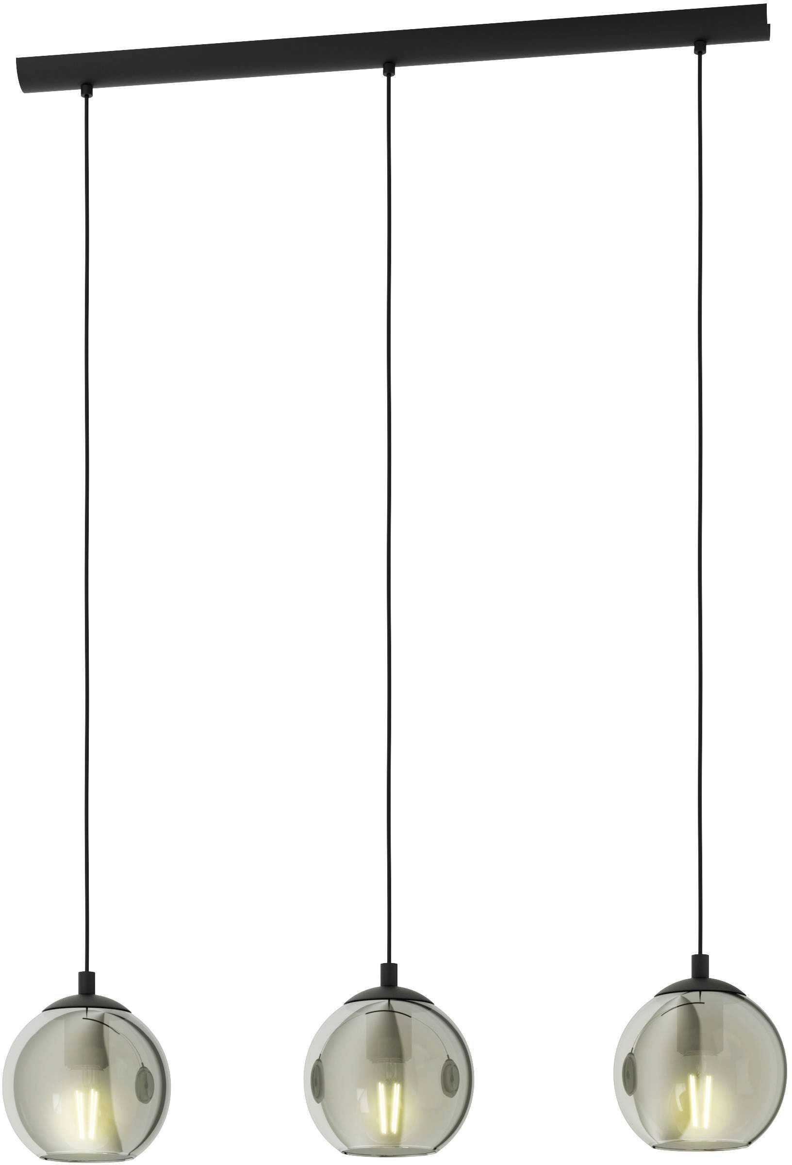 EGLO Pendelleuchte »ARISCANI«, 3 flammig, Leuchtmittel E27 | ohne Leuchtmittel, Lampe für Esstisch, Hängeleuchte, Rauchglas schwarz transparent, E27