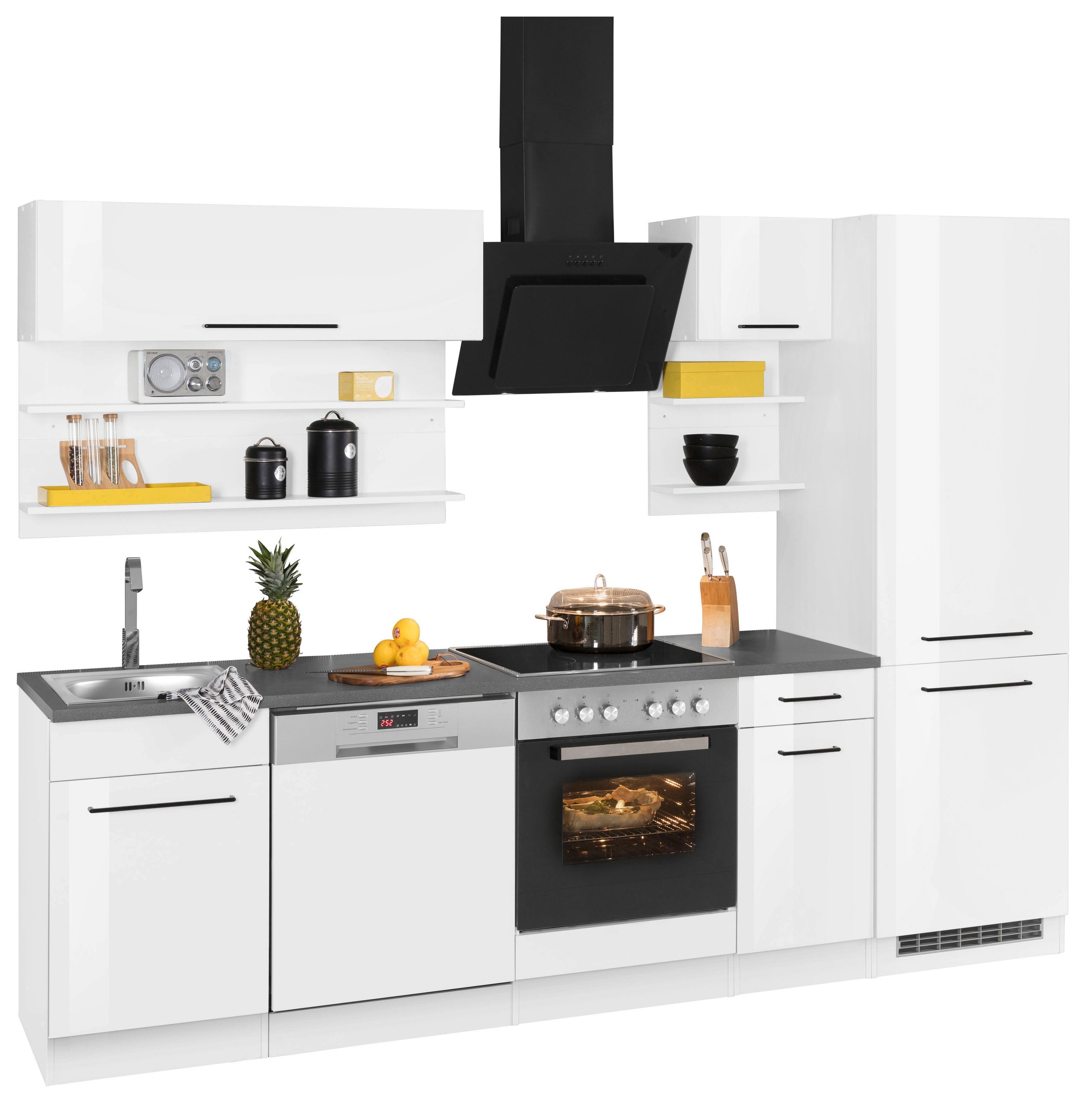 KOCHSTATION Küchenzeile »KS-Tulsa«, mit E-Geräten, Breite 270 cm, schwarze Metallgriffe, MDF Fronten