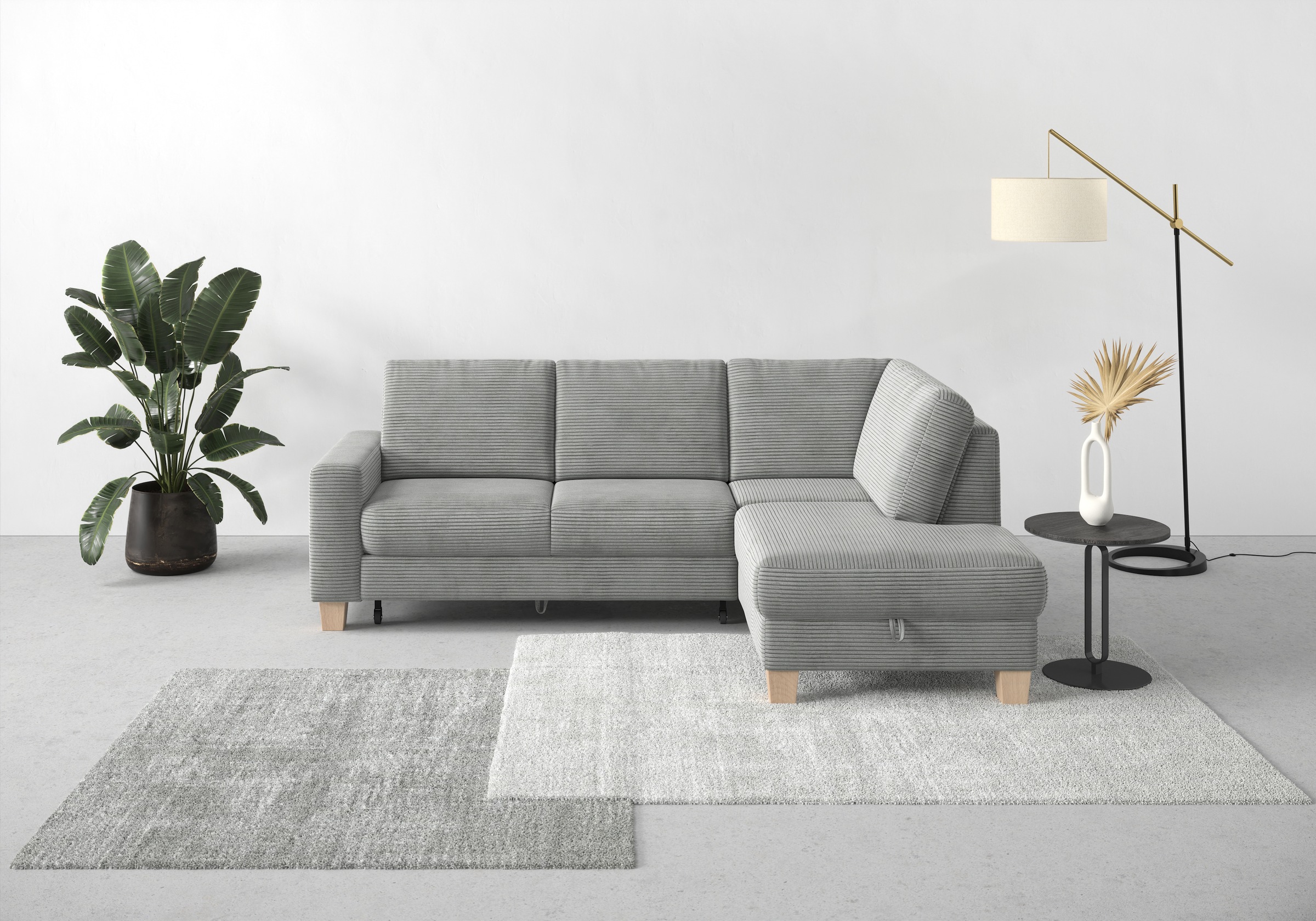 Home affaire Ecksofa »Summer L-Form«, mit Ottomane, wahlweise mit Bettfunktion und Bettkasten, Cord-Bezug