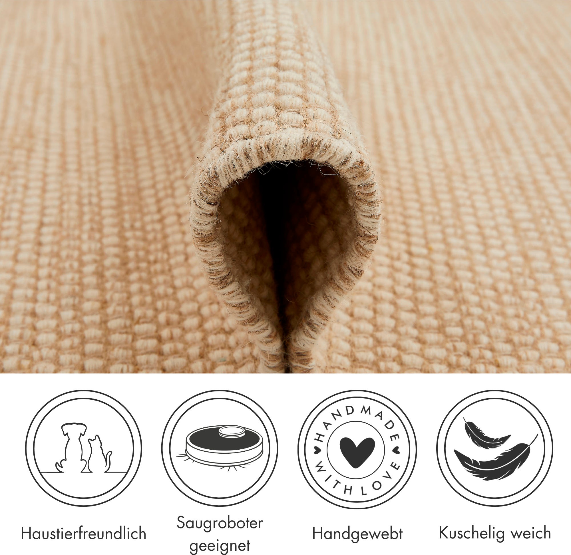 LUXOR living Wollteppich »Visby«, rechteckig, 8 mm Höhe, Handweb Teppich, Flachgewebe, handgewebt, reine Wolle