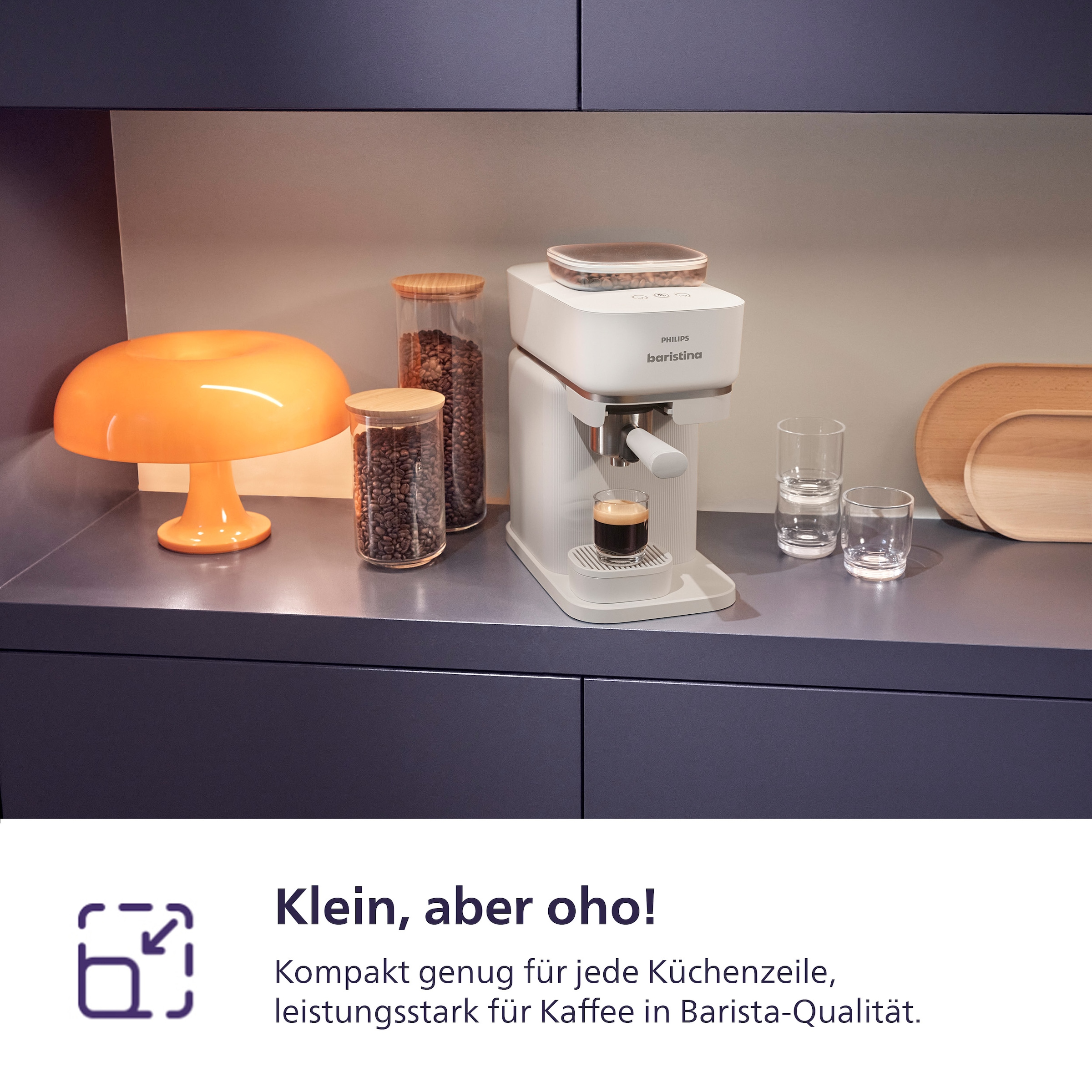 PHILIPS baristina Espressomaschine »BAR303/00 mit Mahlwerk für ganze Bohnen, Milchaufschäumer inkl.« 16 bar Pumpendruck, Naturweiß