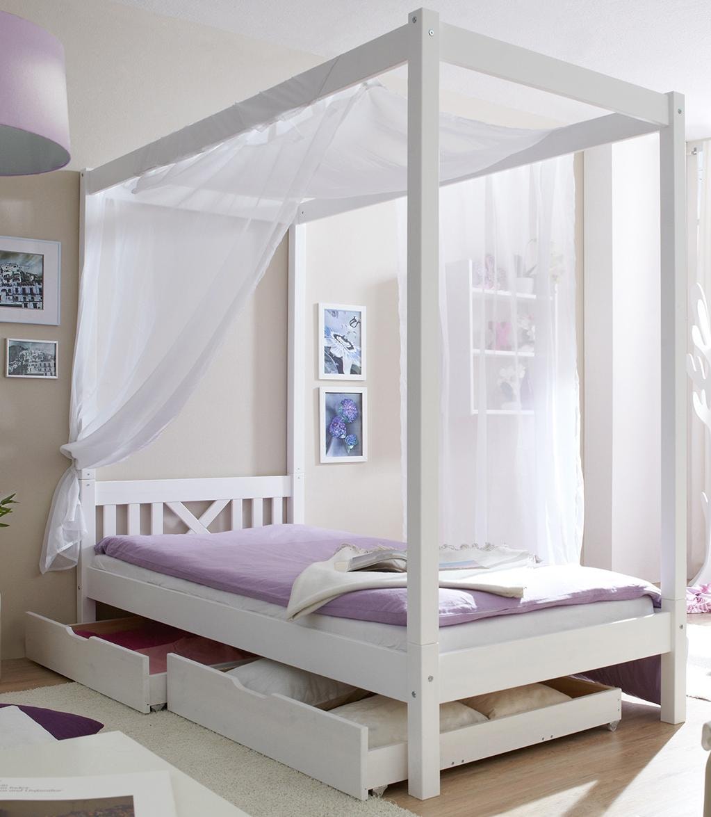Ticaa Himmelbett »LaLuna«, Himmelbett, aus Kiefer Massivholz, inkl. Rollrost