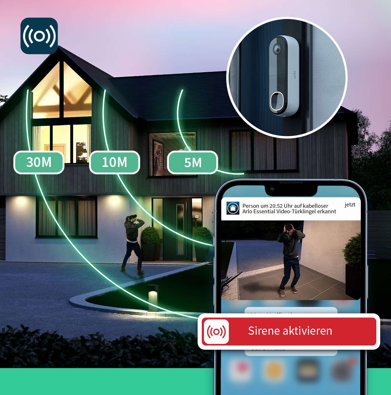 ARLO Smart Home Kamera »ESSENTIAL 2 Video Doorbell 2K With Chime V2«, Außenbereich-Innenbereich