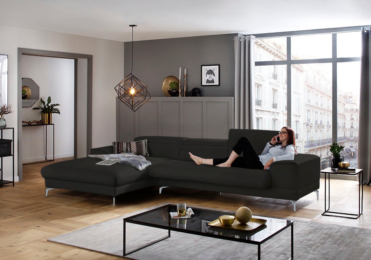 W.SCHILLIG Ecksofa »piedroo, Designsofa mit tollem Sitzkomfort, bequem und elegant, L-Form«, Kopfteilverstellung, wahlweise mit Sitztiefenverstellung, Breite 343cm