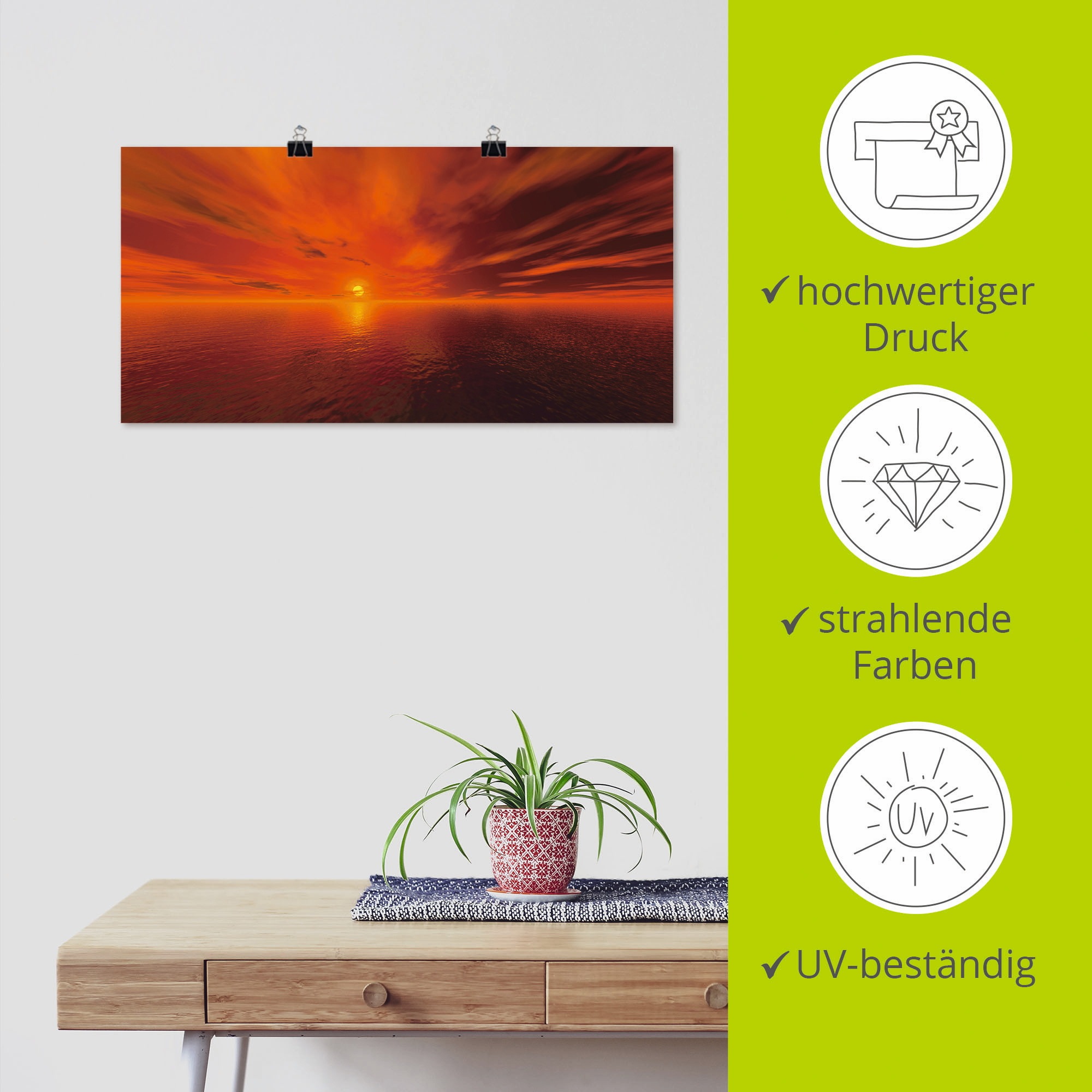 Artland Poster »Sonnenuntergang am Meer«, Sonnenaufgang & -untergang, (1 St.), als Leinwandbild, Wandaufkleber oder Poster in versch. Größen