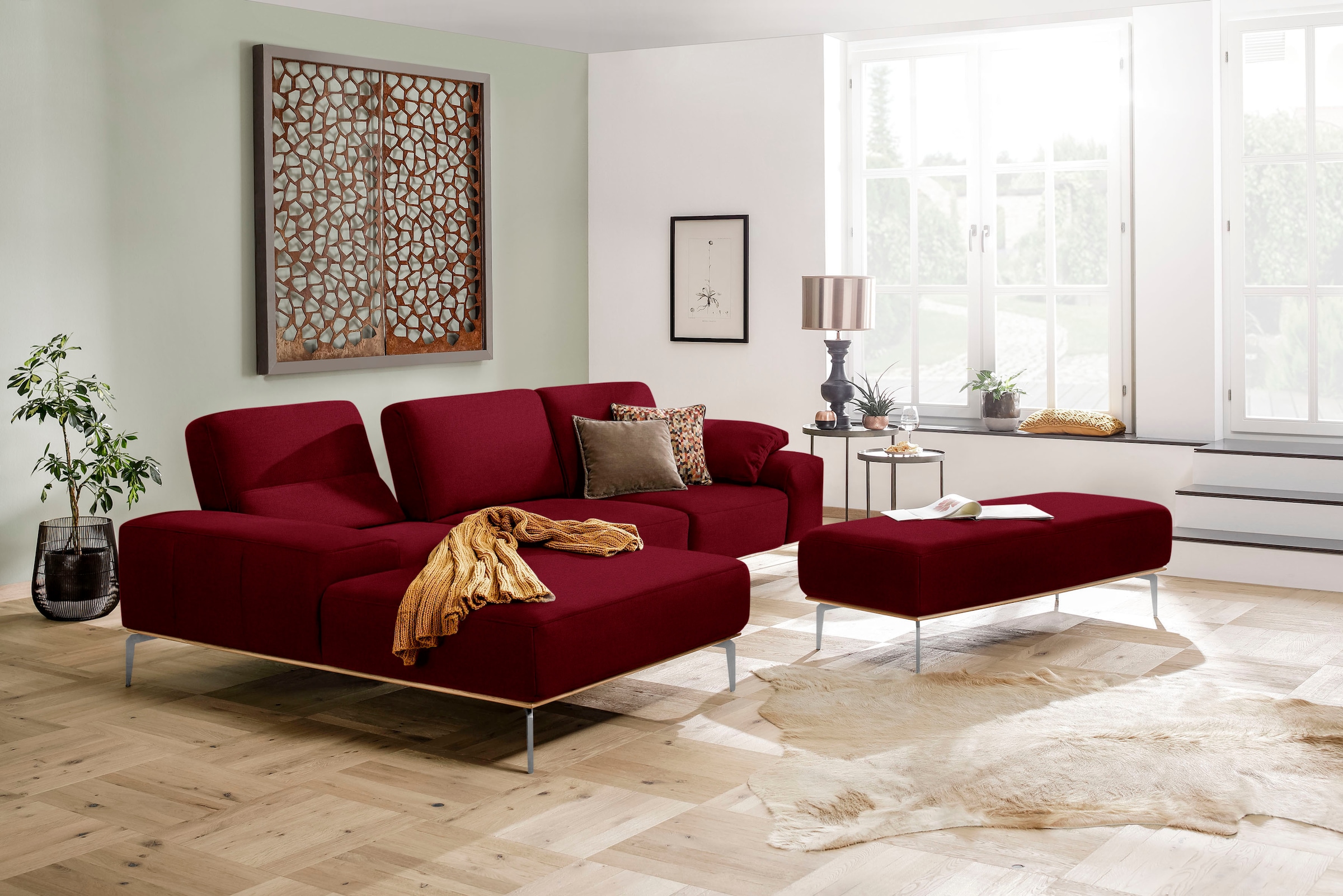 W.SCHILLIG Ecksofa »run, Designsofa mit tollem Sitzkomfort, bequem, L-Form«, mit elegantem Holzsockel, Füße in Chrom glänzend, Breite 319 cm