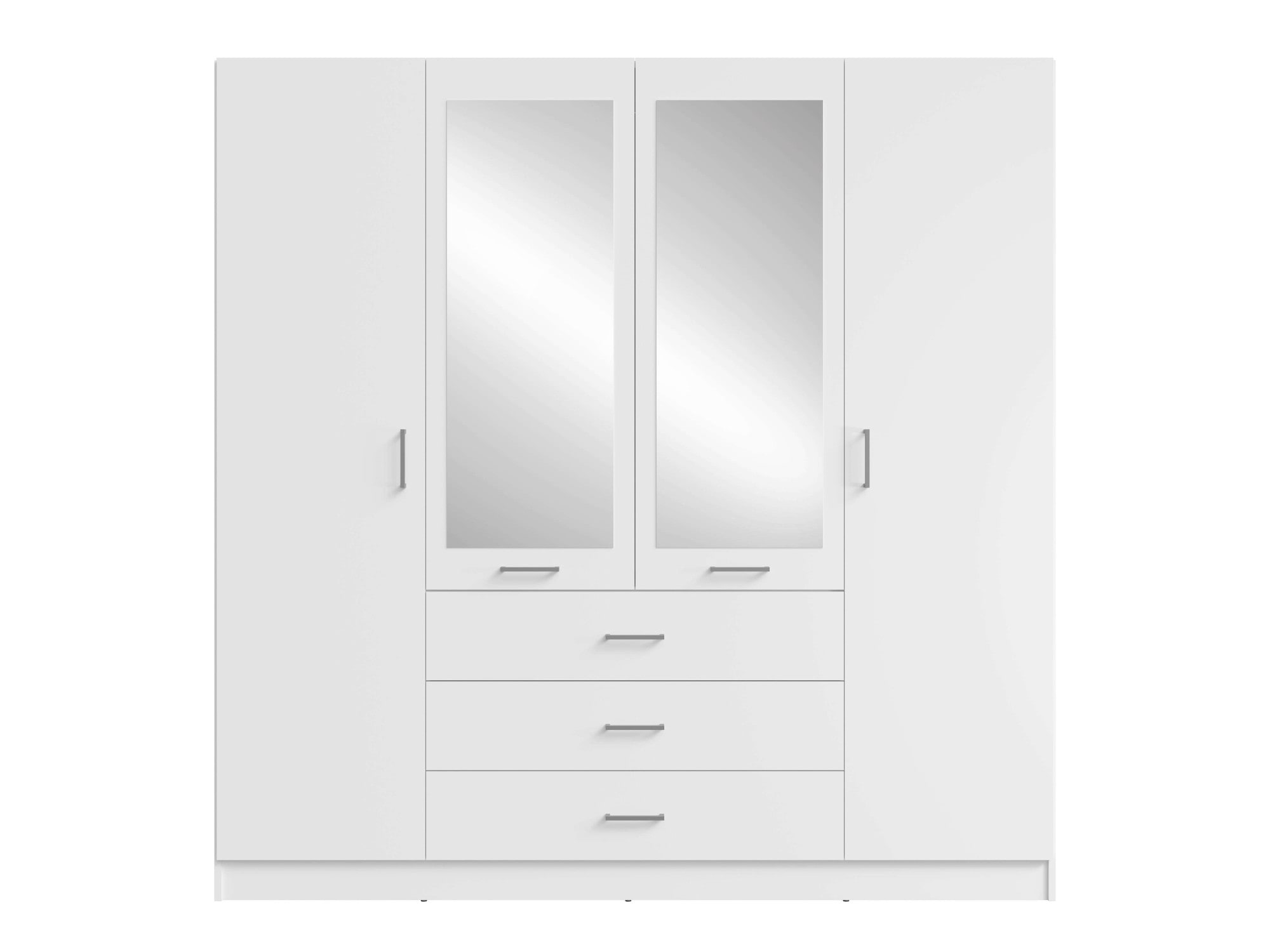 Home affaire Kleiderschrank »KOS Garderobe mit 3 Schubladen, Kleiderstange, 8 Einlegeböden, Spiegel«, Wäscheschrank mit 4 Drehtüren, silber Griffen, Maße B/H/T 200/200/58cm