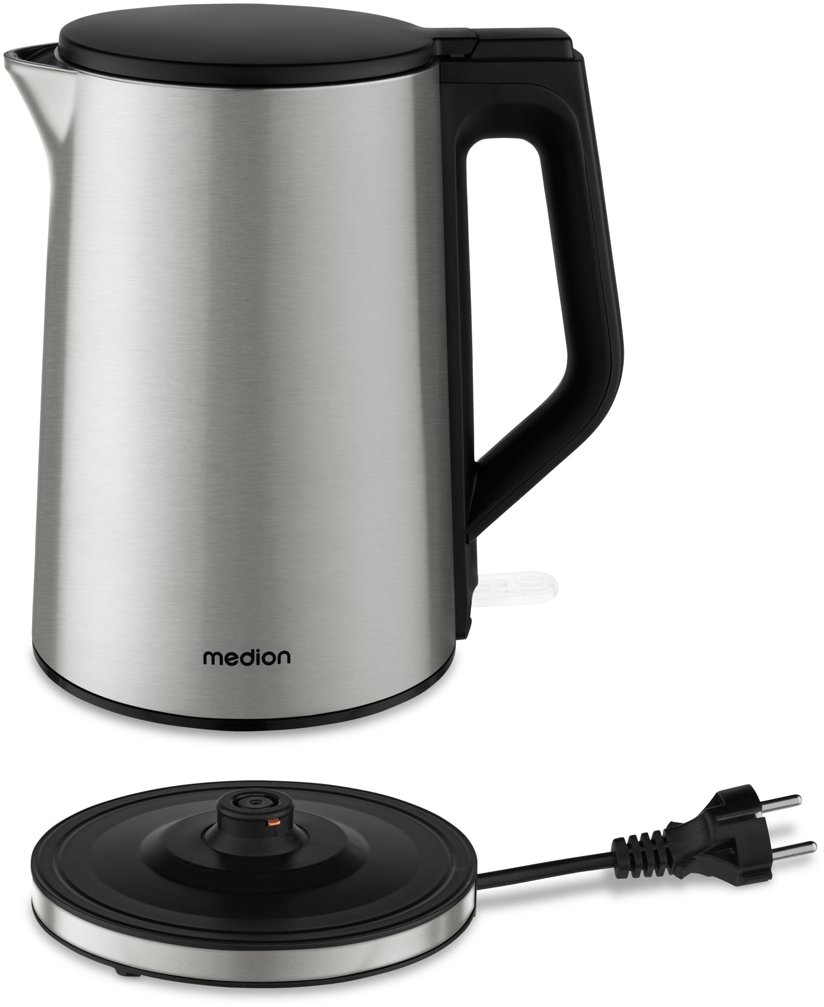 Medion® Wasserkocher »MD12105« 1,5 l 2200 W 2.200 W, 1,5 L, Doppelwandiges Edelstahlgehäuse, 360° basis