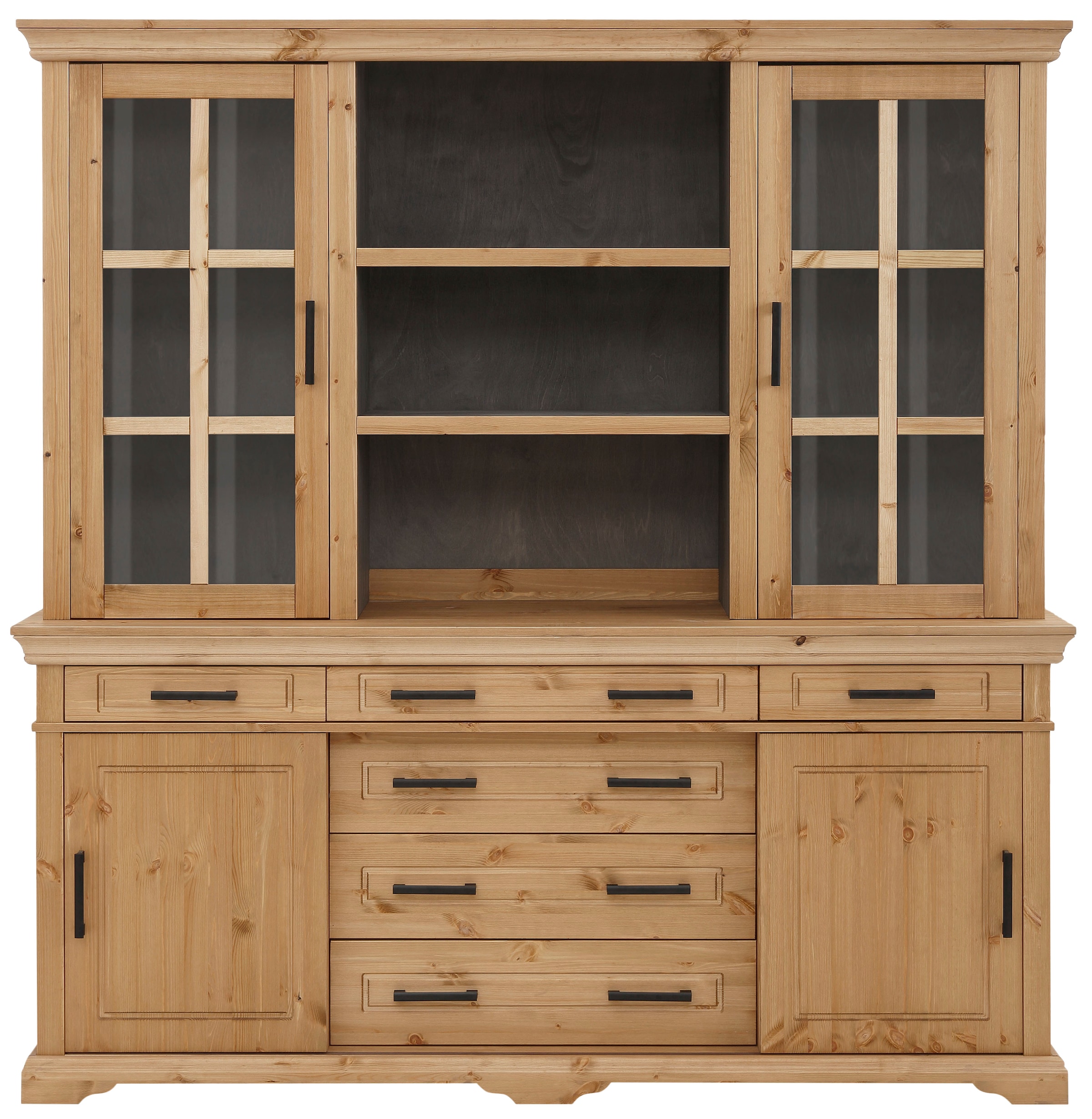 Home affaire Buffet »Anabel, mit Glastüren und Metallgriffen«, Küchenbuffet aus massiver Kiefer, mit Schiebetüren, B/H 186/190 cm