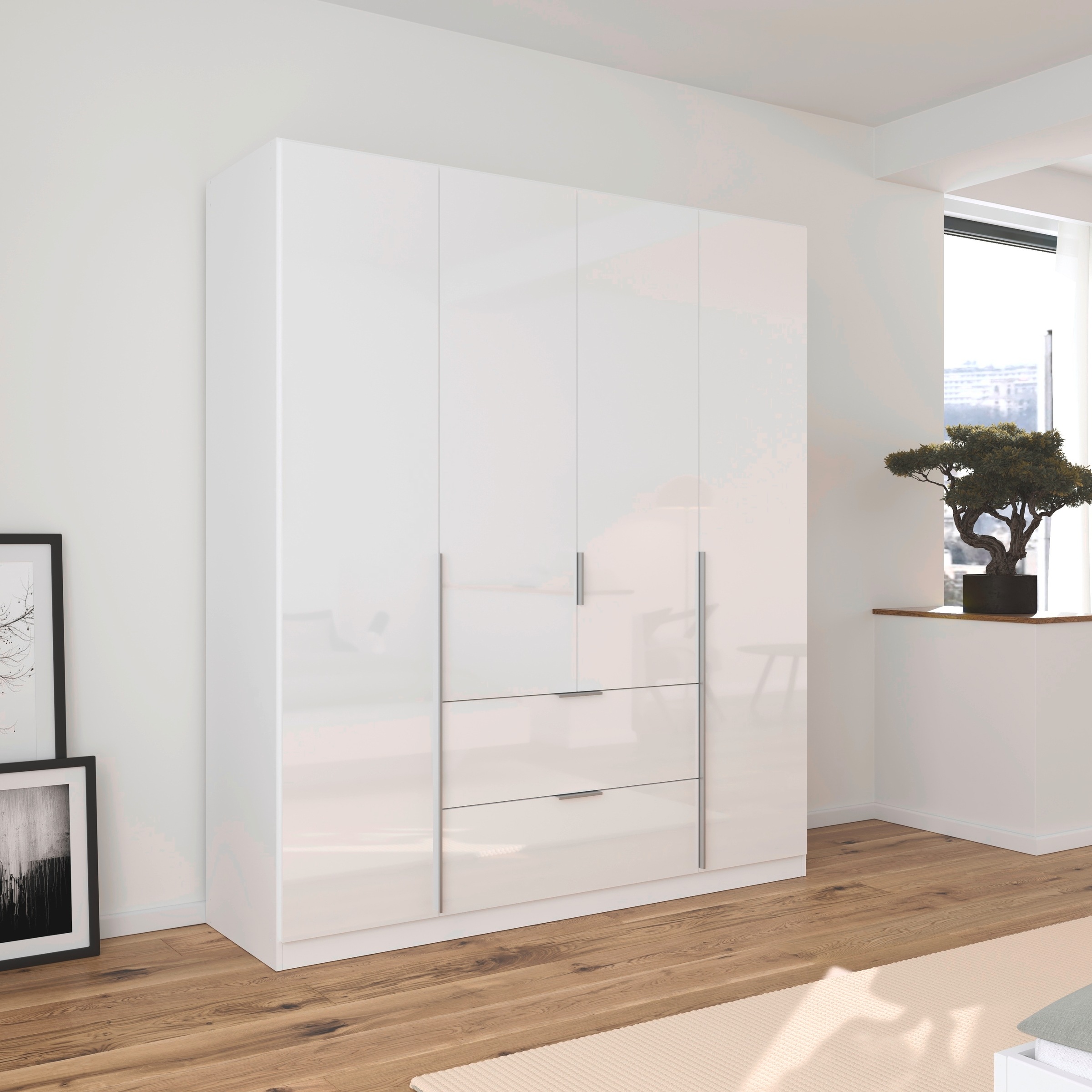 rauch Drehtürenschrank »Kleiderschrank Schrank Garderobe AGORDO mit Dekor- oder Hochglanzfront«, (in zwei Griff-Farben mit Dekor- oder Hochglanzfront), mit Außenschubkästen, in 6 Breiten und 2 Höhen MADE IN GERMANY
