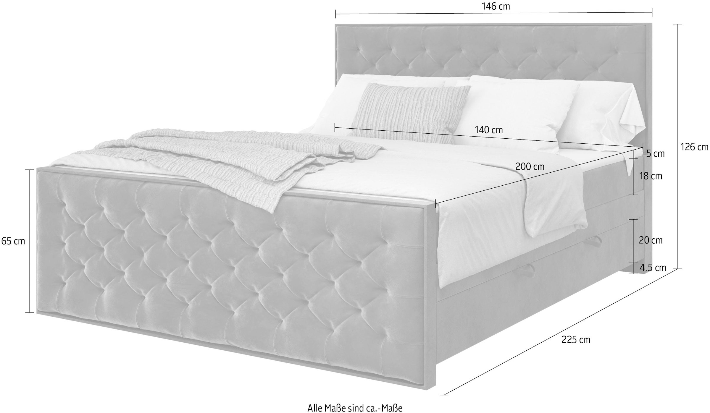 FORTE Boxspringbett »Lanciano Max inkl. zwei Bettkästen und Kaltschaum Topper«, und einer 7-Zonen-Tonnentaschen-Federkernmatratze H2/H3