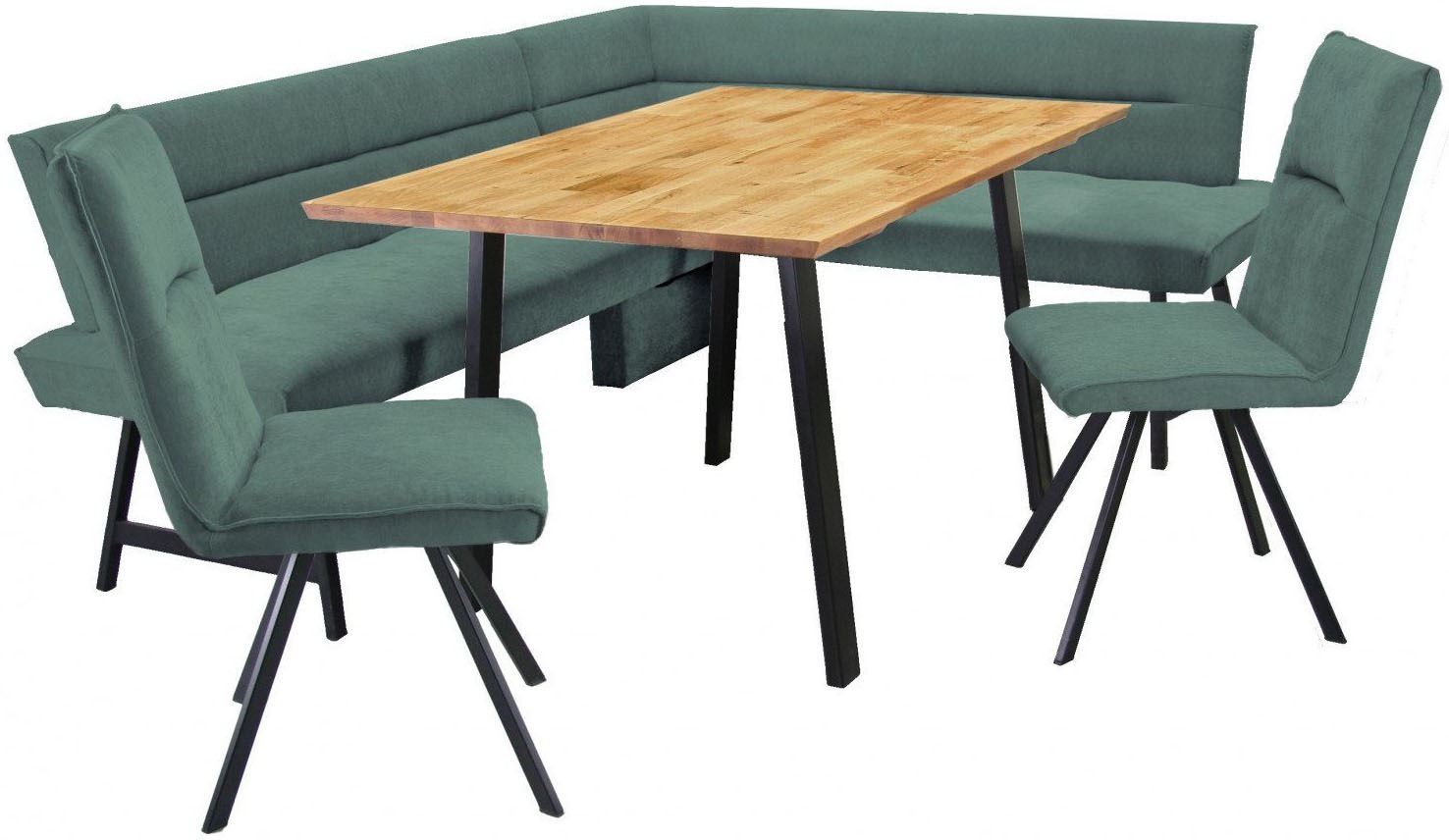 OTTO home Eckbankgruppe »Sava« Set, 4 Stk. tlg. Eckbank mit Wellenfederung im Sitz, Tisch Massiv Eiche grün 100% rPES