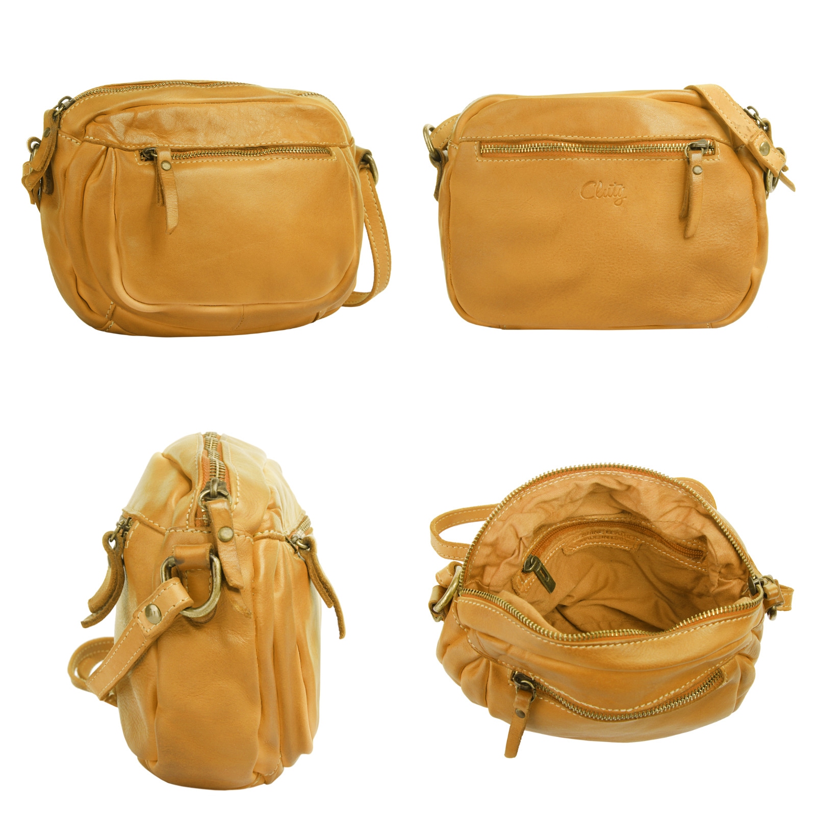 Cluty Umhängetasche, echt Leder, Made in Italy