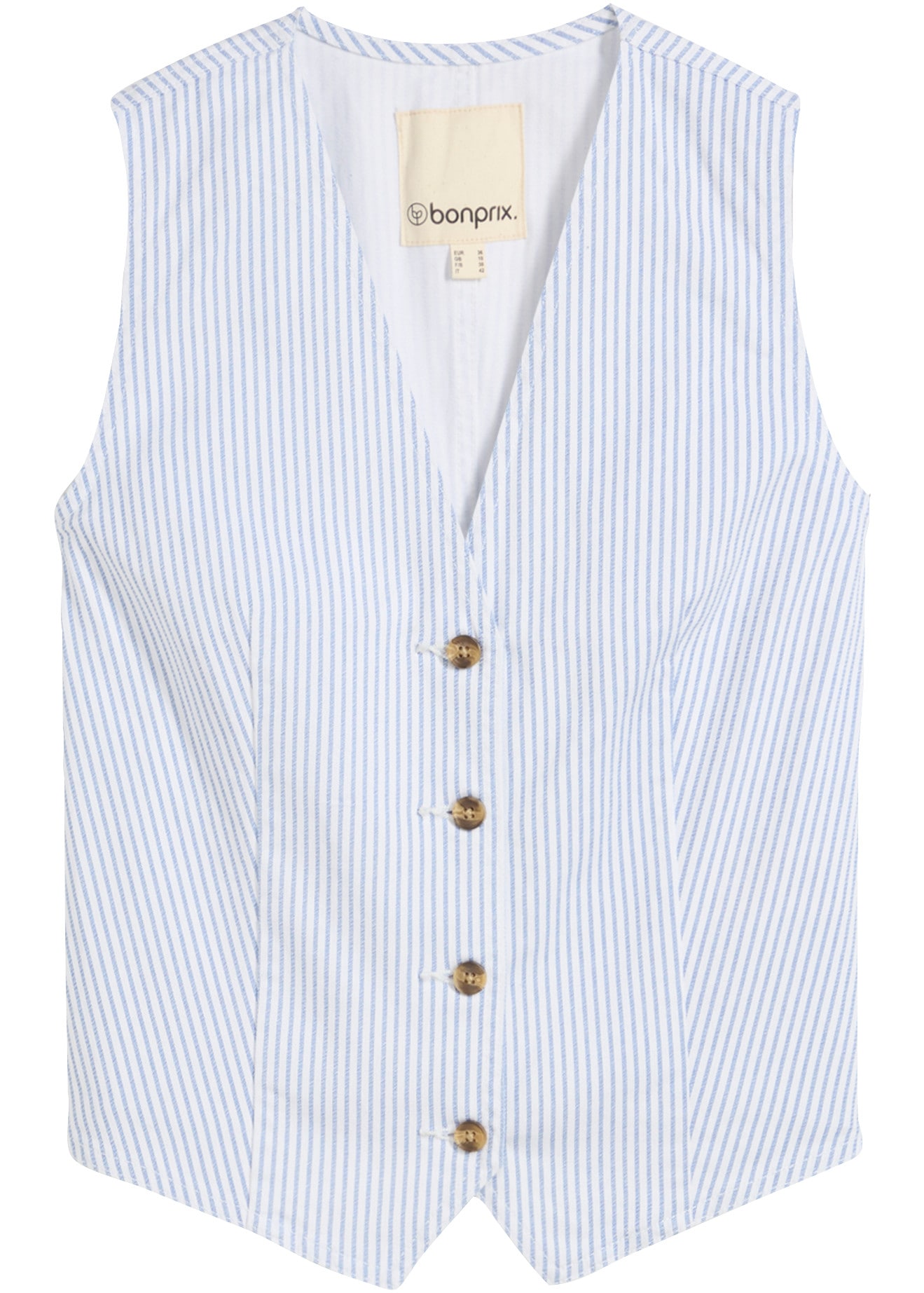 bonprix Jeansweste lockerer Schnitt, ohne Kragen, gestreiftes Design, mit Elasthan-Anteil