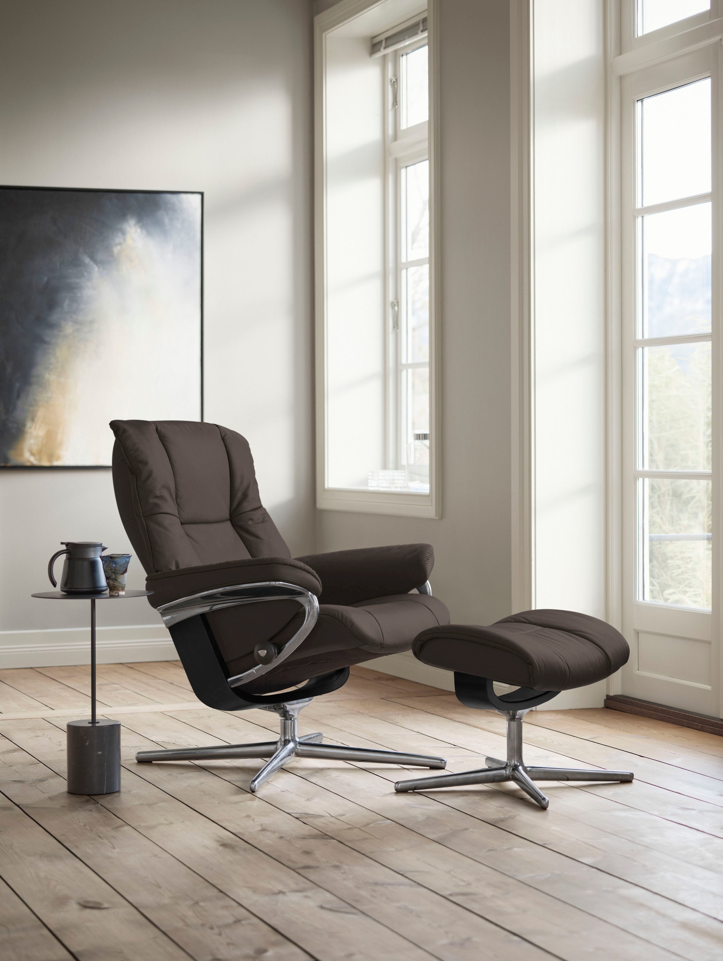 Stressless® Relaxsessel »Mayfair«, (Set, Relaxsessel mit Hocker), mit Hocker, mit Cross Base, Größe S, M & L, Holzakzent Schwarz