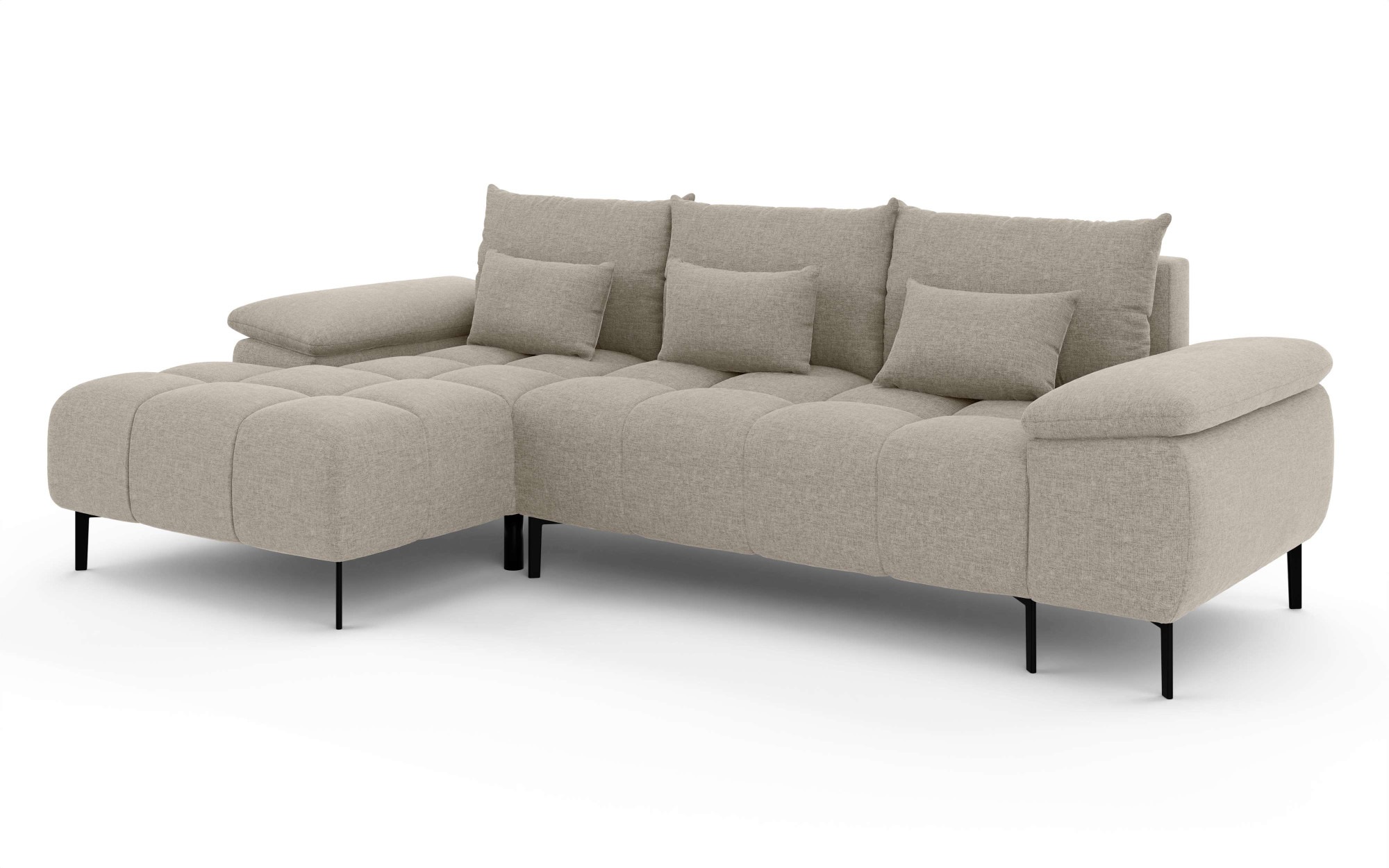 INOSIGN Ecksofa »DROMARA Schlafsofa mit Bettkasten, Maße: B/T/H 277/141/91 cm«, L-Form mit Recamiere rechts/links bestellbar, Wellenunterfederung