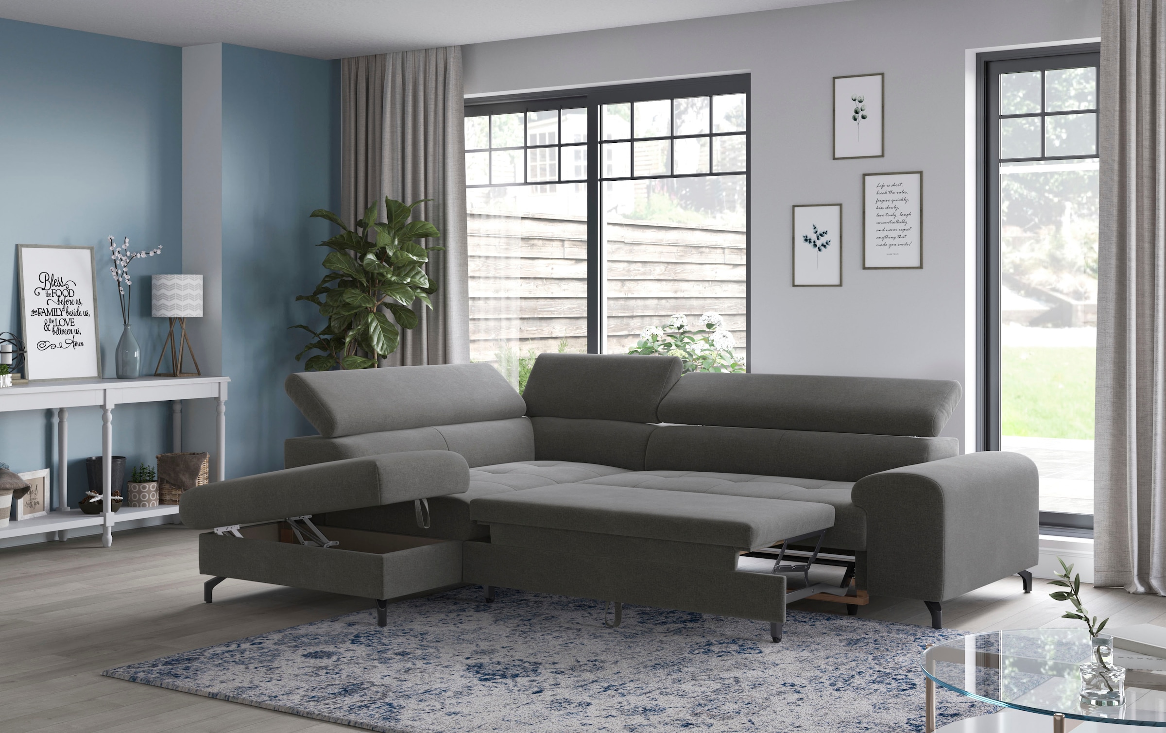 COTTA Ecksofa »Aura L-Form«, mit Schlaffunktion, Bettkasten und Kopfteilverstellung