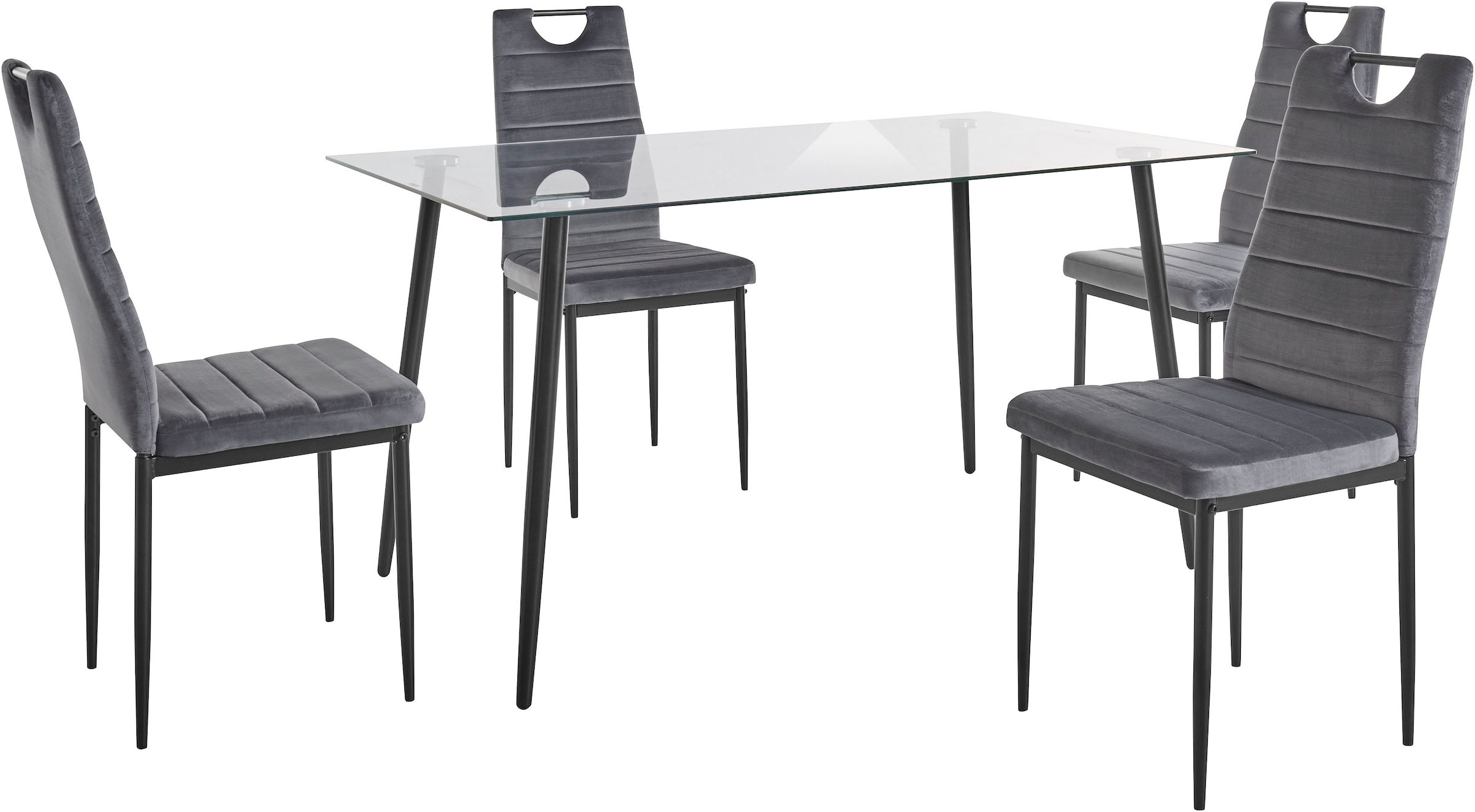 INOSIGN Essgruppe, (Set, 5 aus Esszimmerstühlen, 140 bestellen cm Rechnung tlg.), und Samtstoff Glastisch, auf Bezug Breite 4