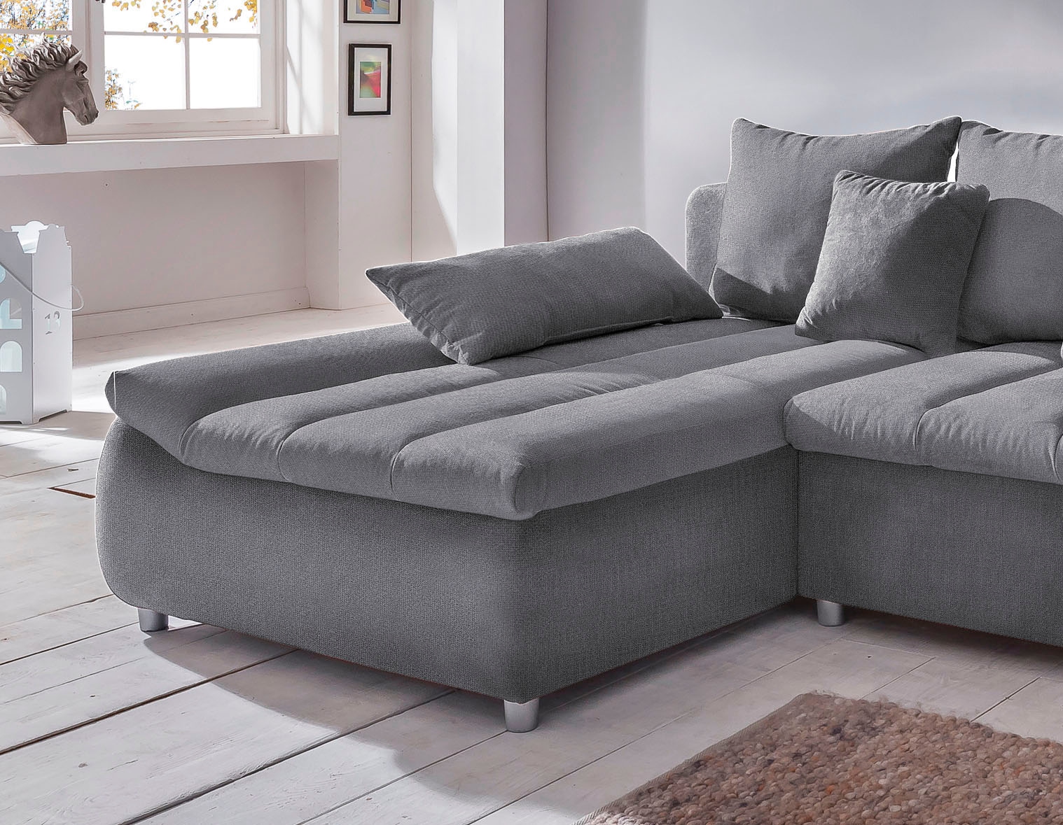 INOSIGN Ecksofa »Imola elegant und bequem, aktuelle Steppung im Sitz, L-Form«, wahlweise mit Bettfunktion