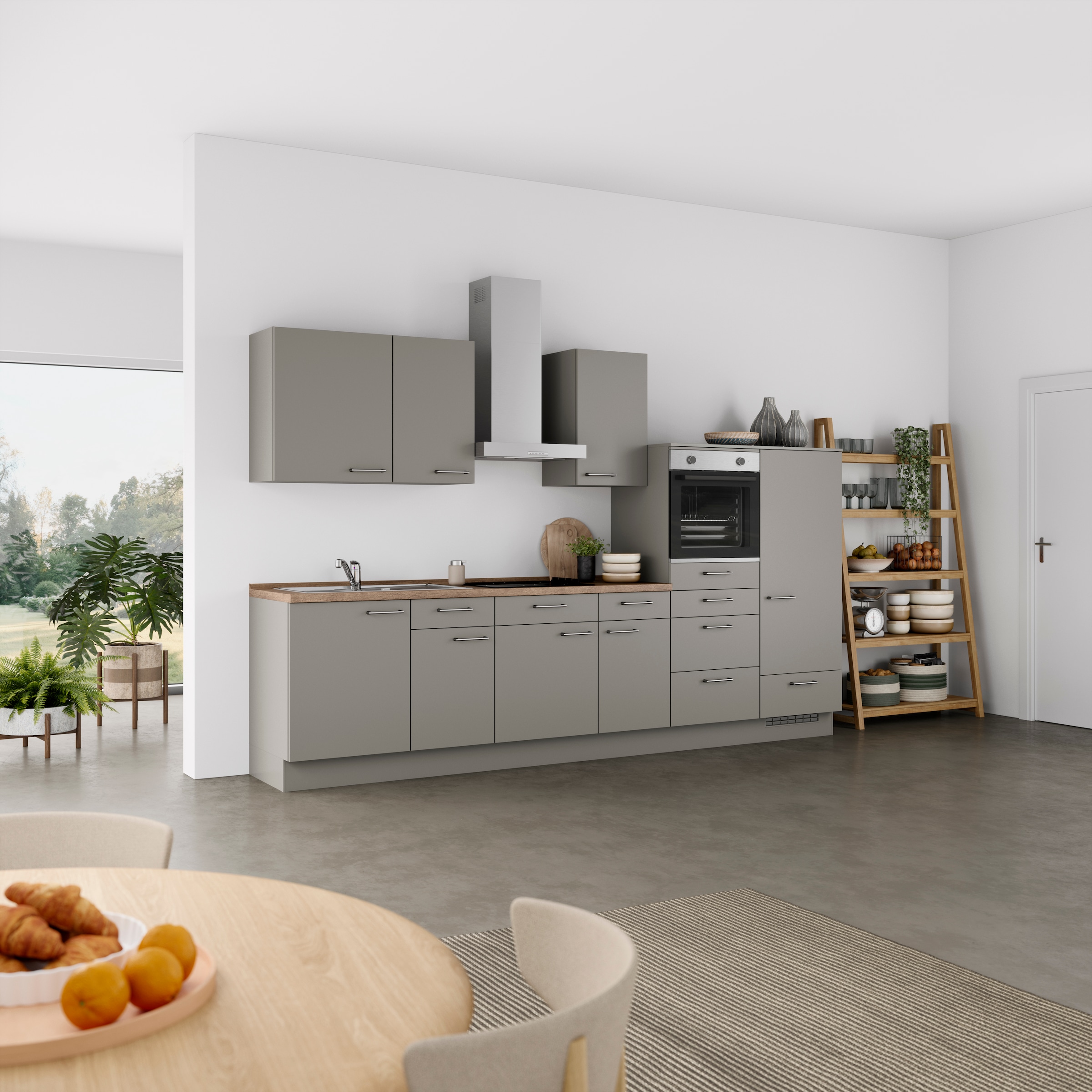 nobilia® Küchenzeile »"Laser I"«, vormontiert, Ausrichtung wählbar, Breite 330 cm, wahlw. mit E-Geräten