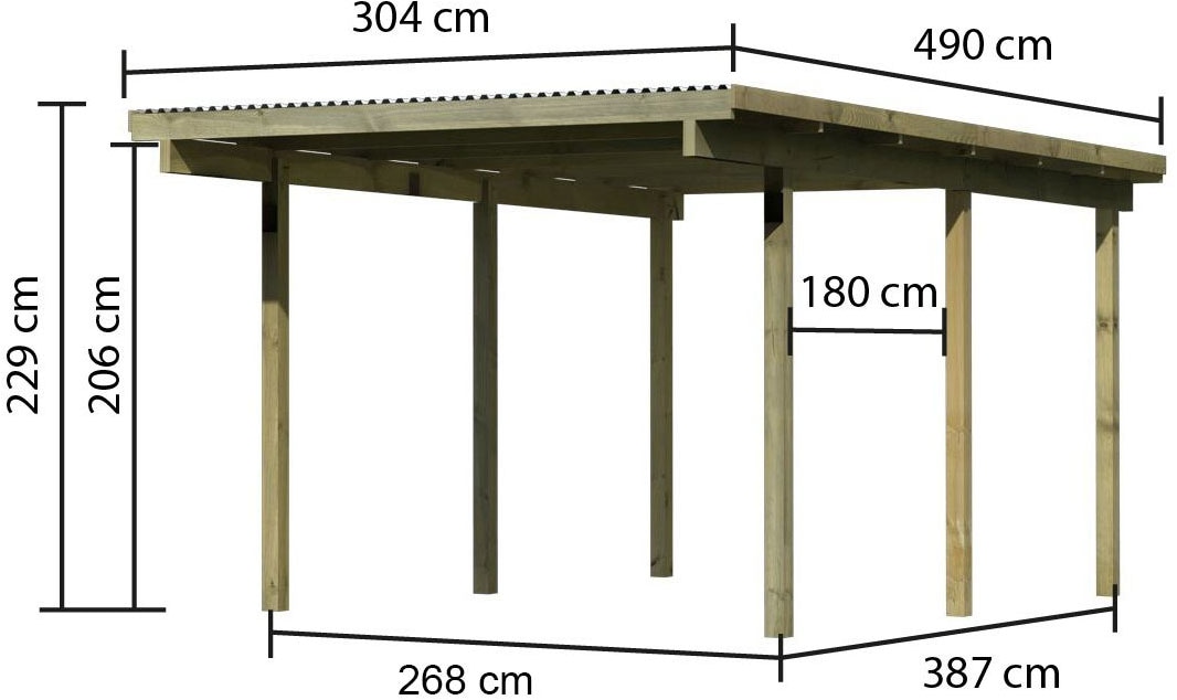Karibu Einzelcarport »»ECO 1« Variante A, kesseldruckimprägniert«, Masivholz, 250 cm, KDI, aus Masivholz