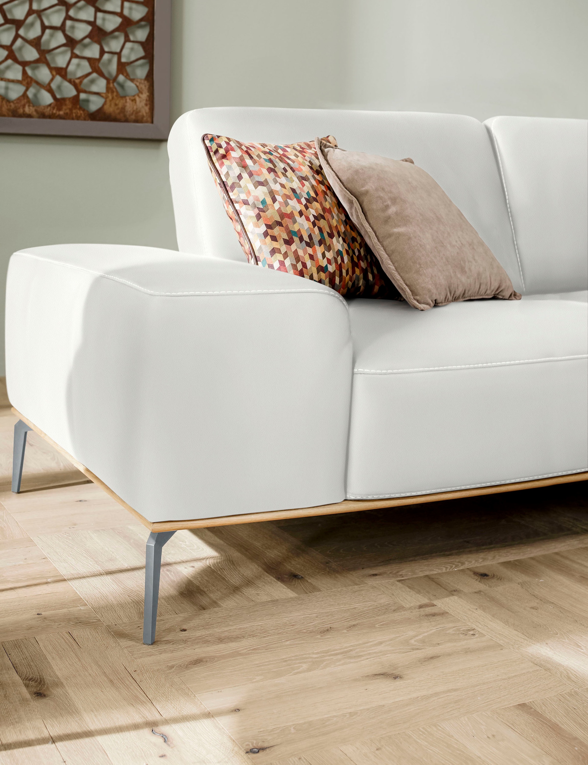W.SCHILLIG Ecksofa »run, Designsofa mit tollem Sitzkomfort, bequem, L-Form«, mit elegantem Holzsockel, Füße in Silber matt, Breite 319 cm