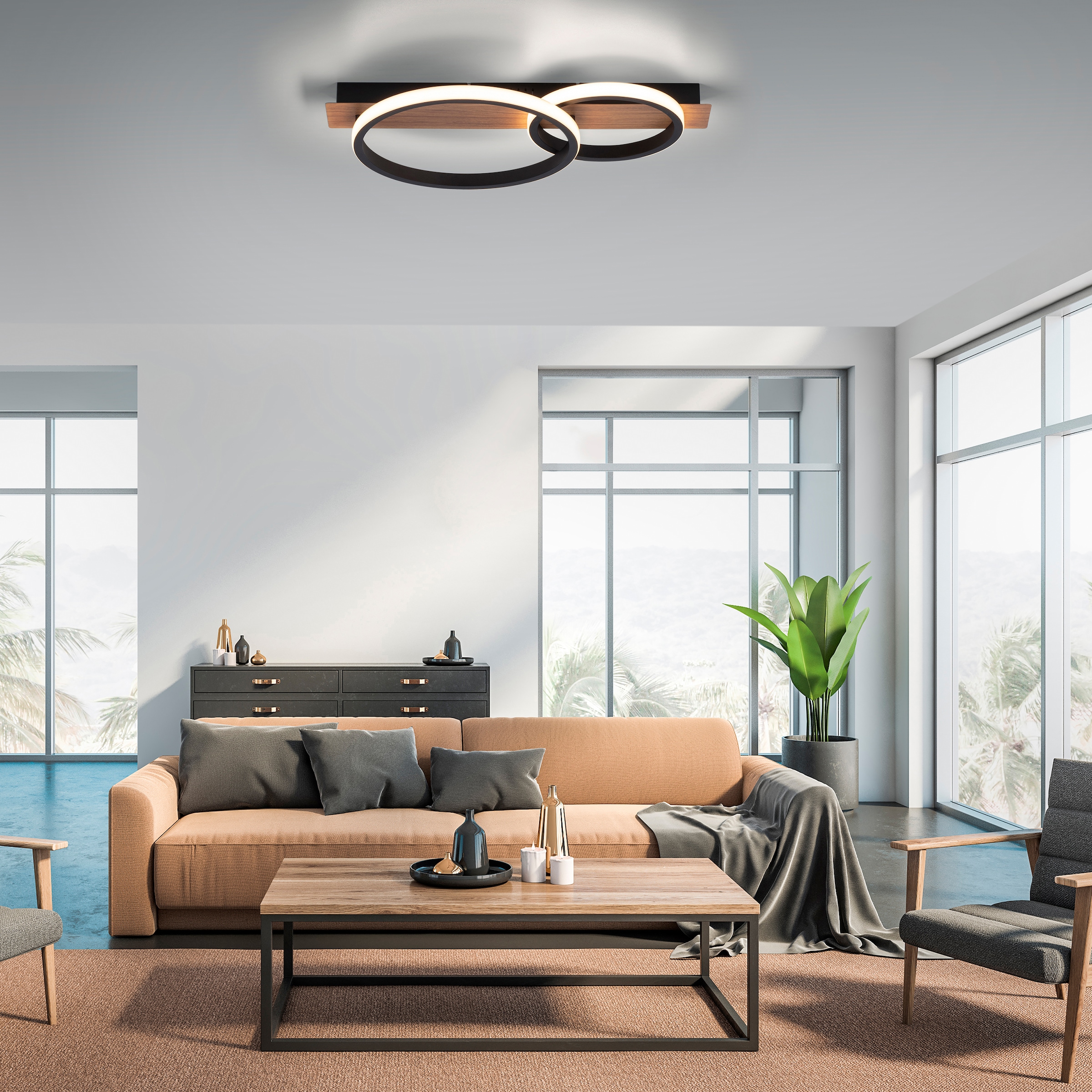 »Molay«, warmweißes Home affaire 1 Holz Licht, flammig-flammig, Dekor kaufen LED Deckenleuchte online Deckenlampe