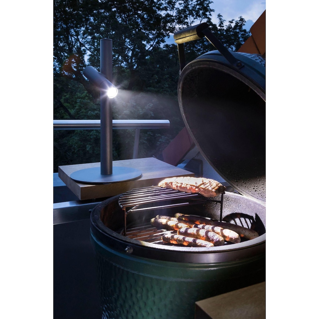 EVOTEC Gartenleuchte »PAUL - Grilleuchte, Taschenleuchte, Stehleuchte, Tischleuchte«, 1 flammig-flammig, ideal zum Grillen, Multiring mit Flaschenhalter + 3 Haken