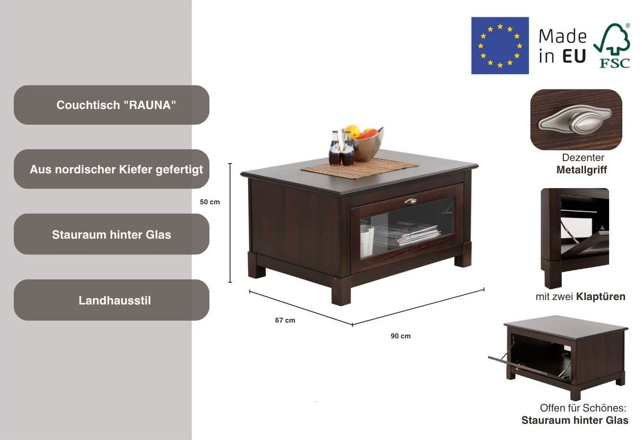Home affaire Couchtisch »Rauna«, Breite 90 cm, FSC®-zertifiziertes Massivholz