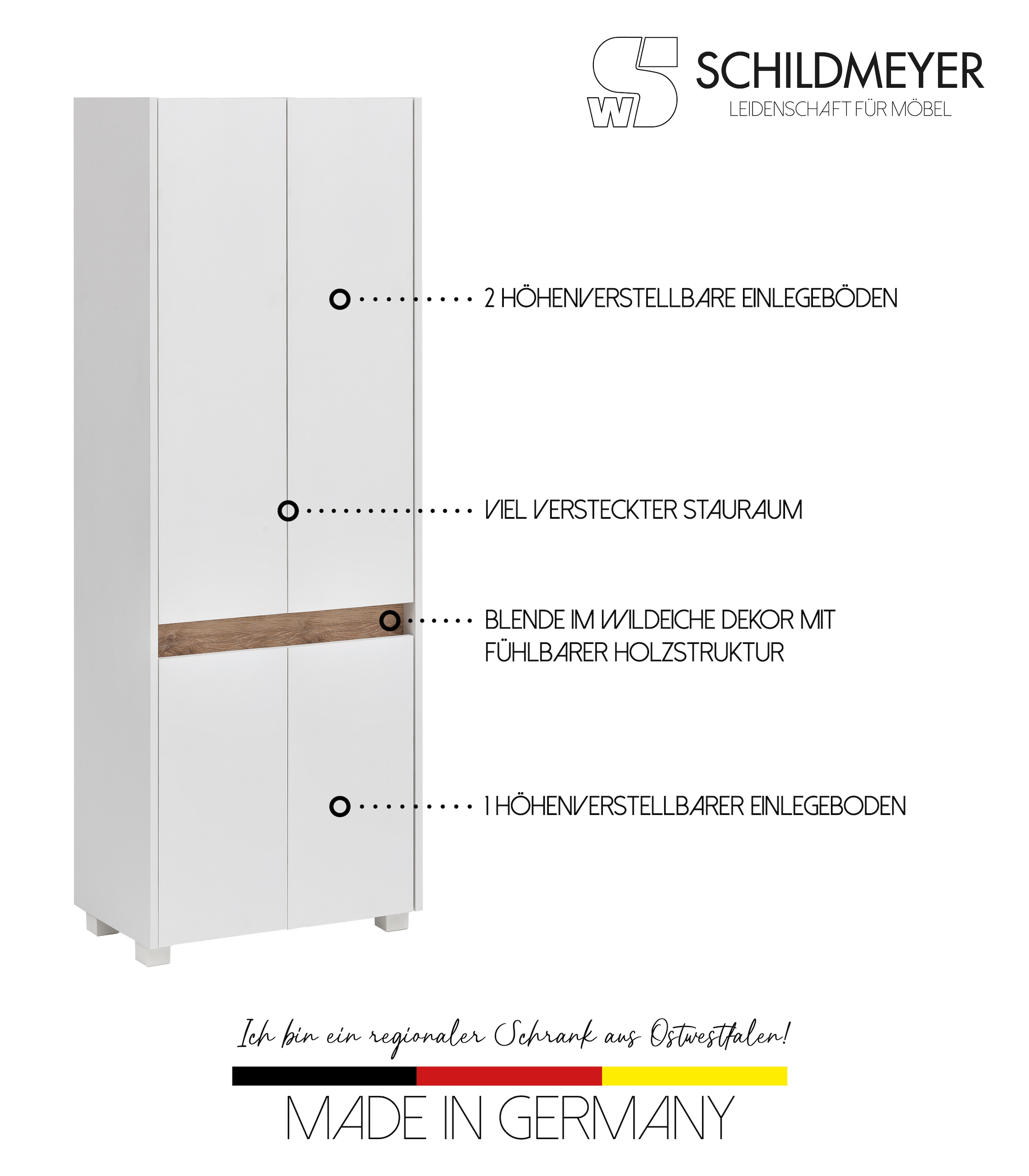 Schildmeyer Hochschrank »Cosmo in verschiedenen Farben«, Breite 57 cm, Badezimmerschrank, Blende im modernen Wildeiche-Look