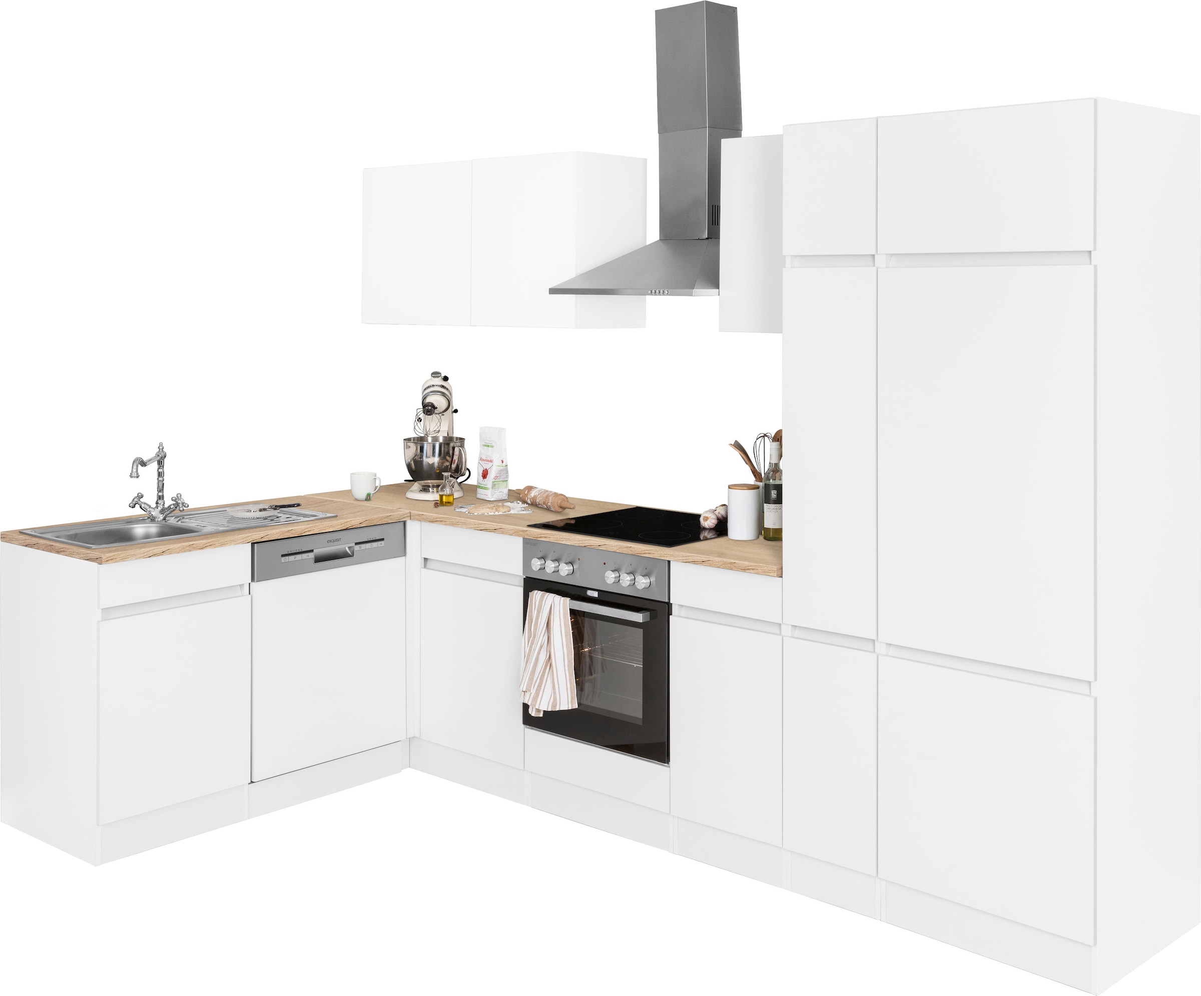 OPTIFIT Winkelküche »Roth« Stellmaße 300x175 cm, wahlweise mit E-Geräten, mit Apothekerschrank