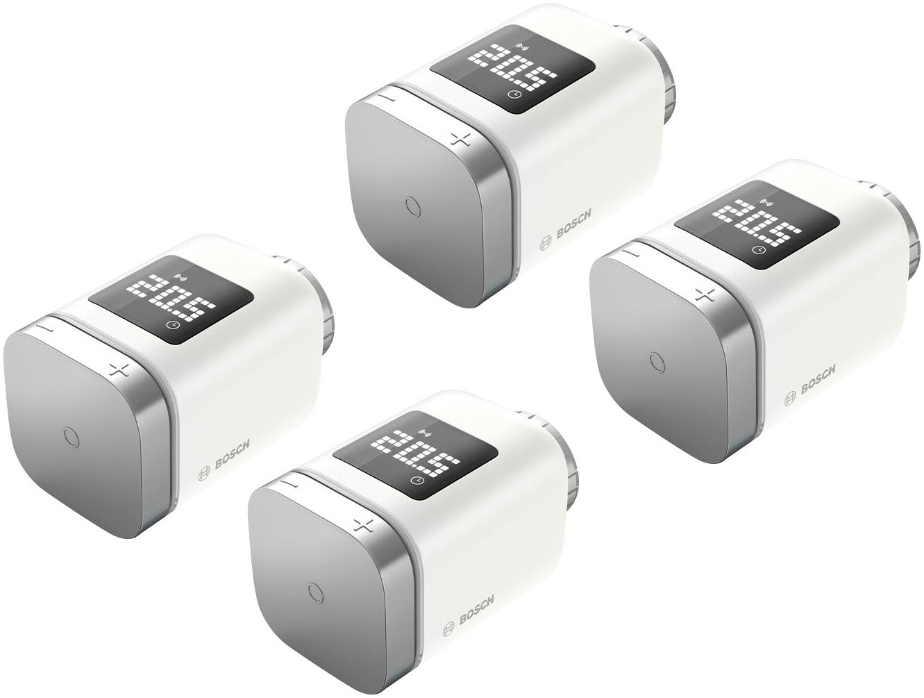 BOSCH Heizkörperthermostat »Smart Home Heizkörper-Thermostat II 4er-Set« Packung, 4 Stk. tlg. weiß Thermostat heizt bedarfsgenau und...
