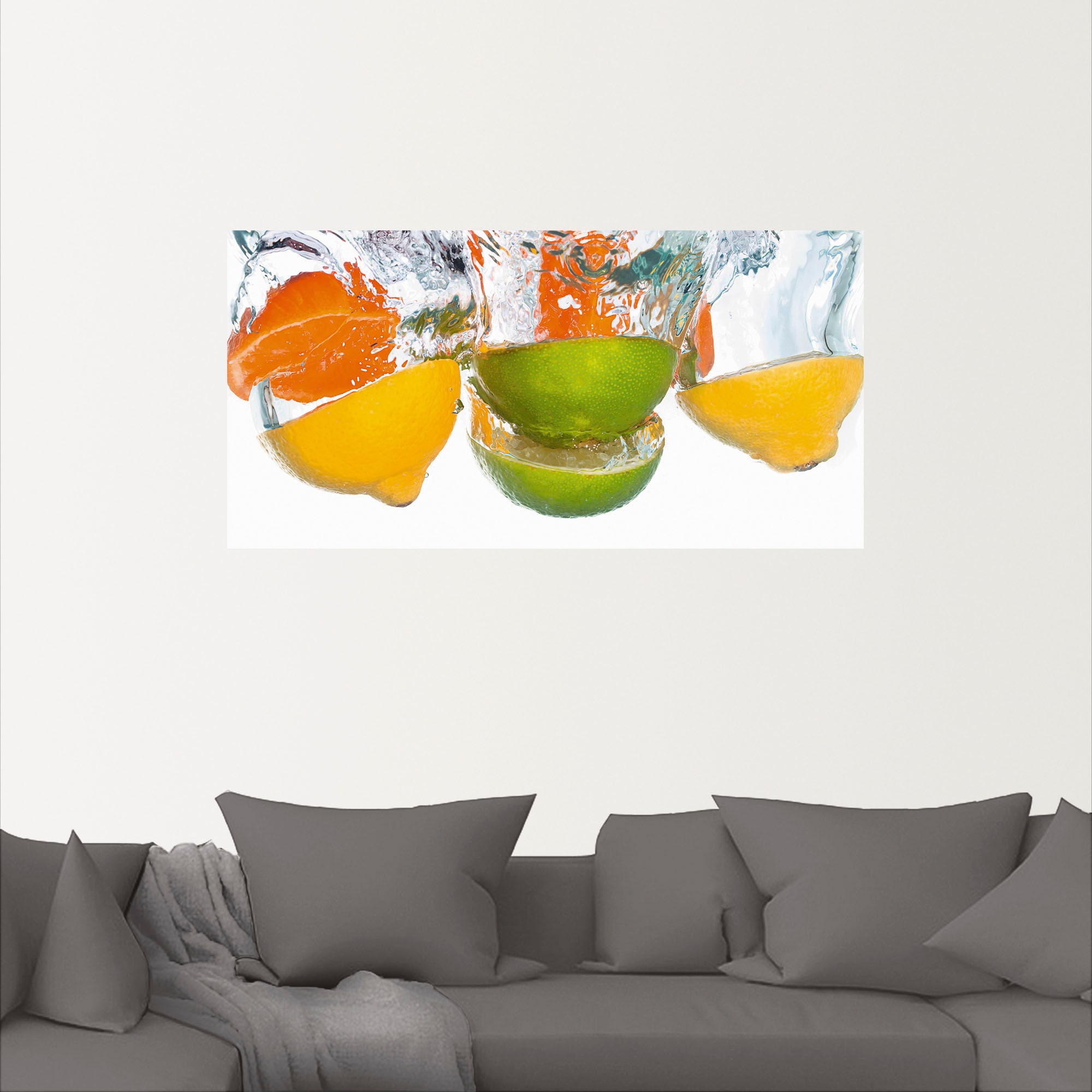 Artland Wandbild »Zitrusfrüchte fallen in klares Wasser«, Lebensmittel, (1 St.), als Leinwandbild, Poster, Wandaufkleber in verschied. Größen